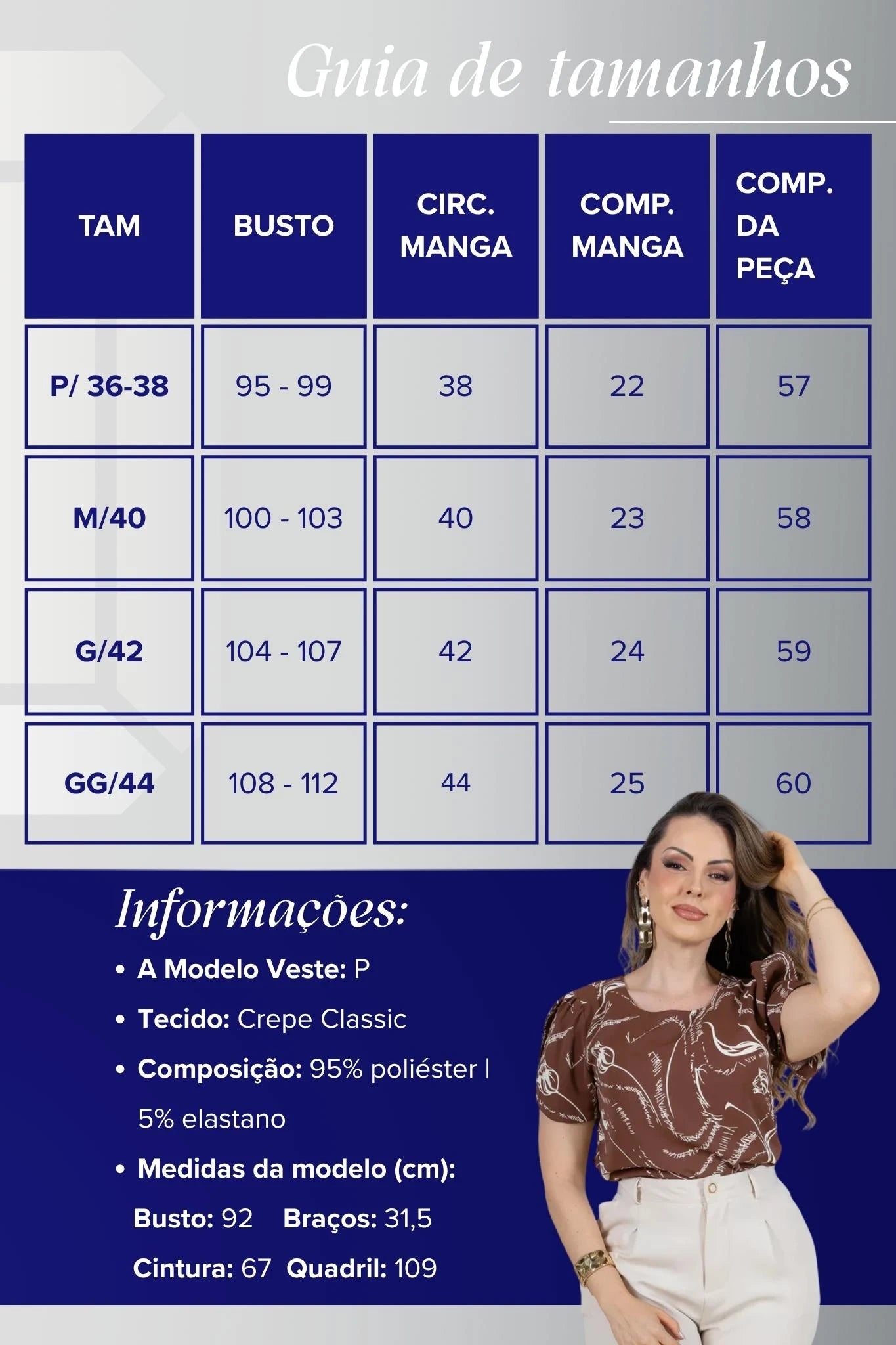 Blusa Manga Curta com Detalhe em Botão Crepe Classic Estampada Jade Marrom