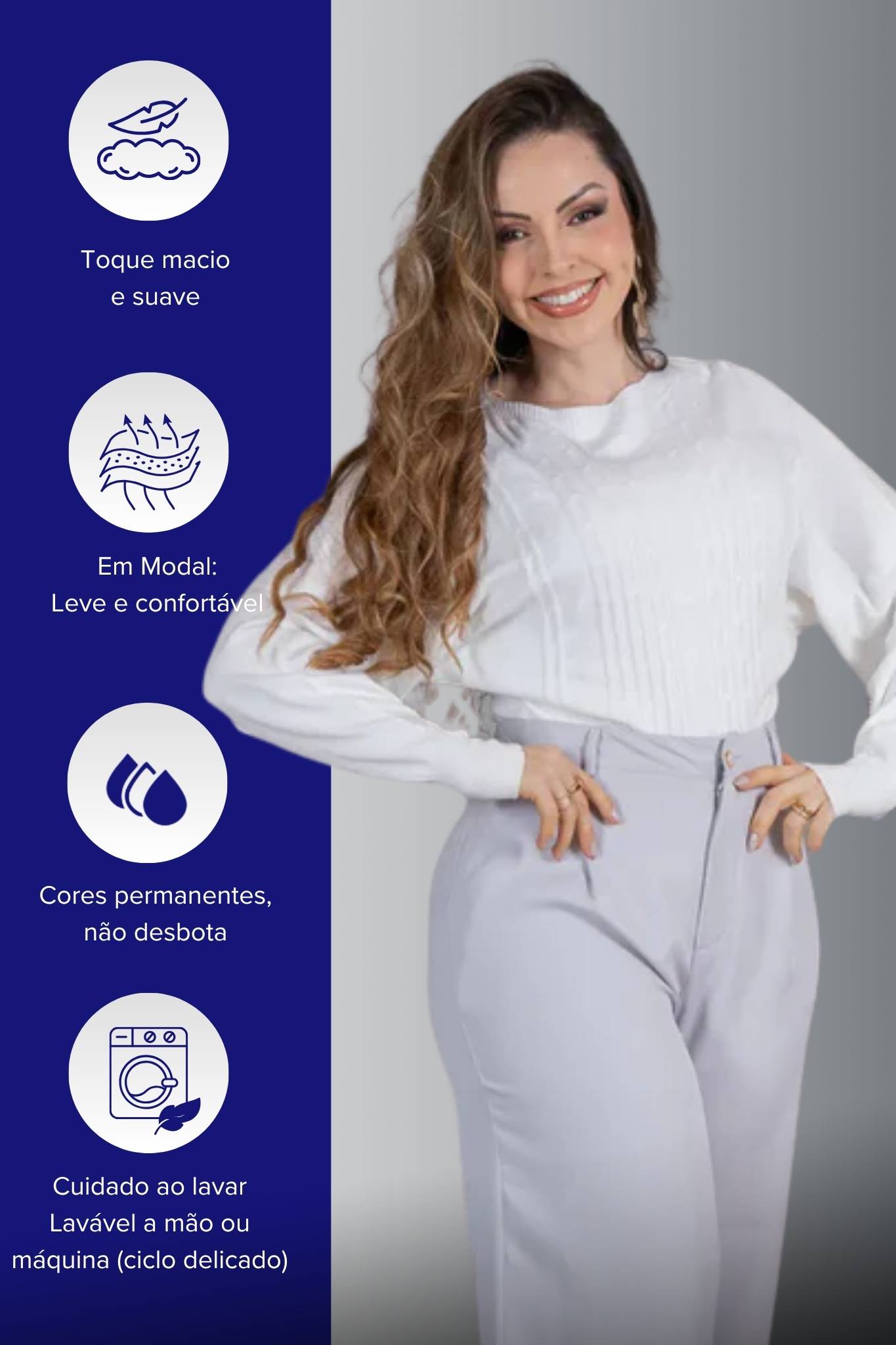 Tricot Manga Longa Ampla em Modal Jessica Branco