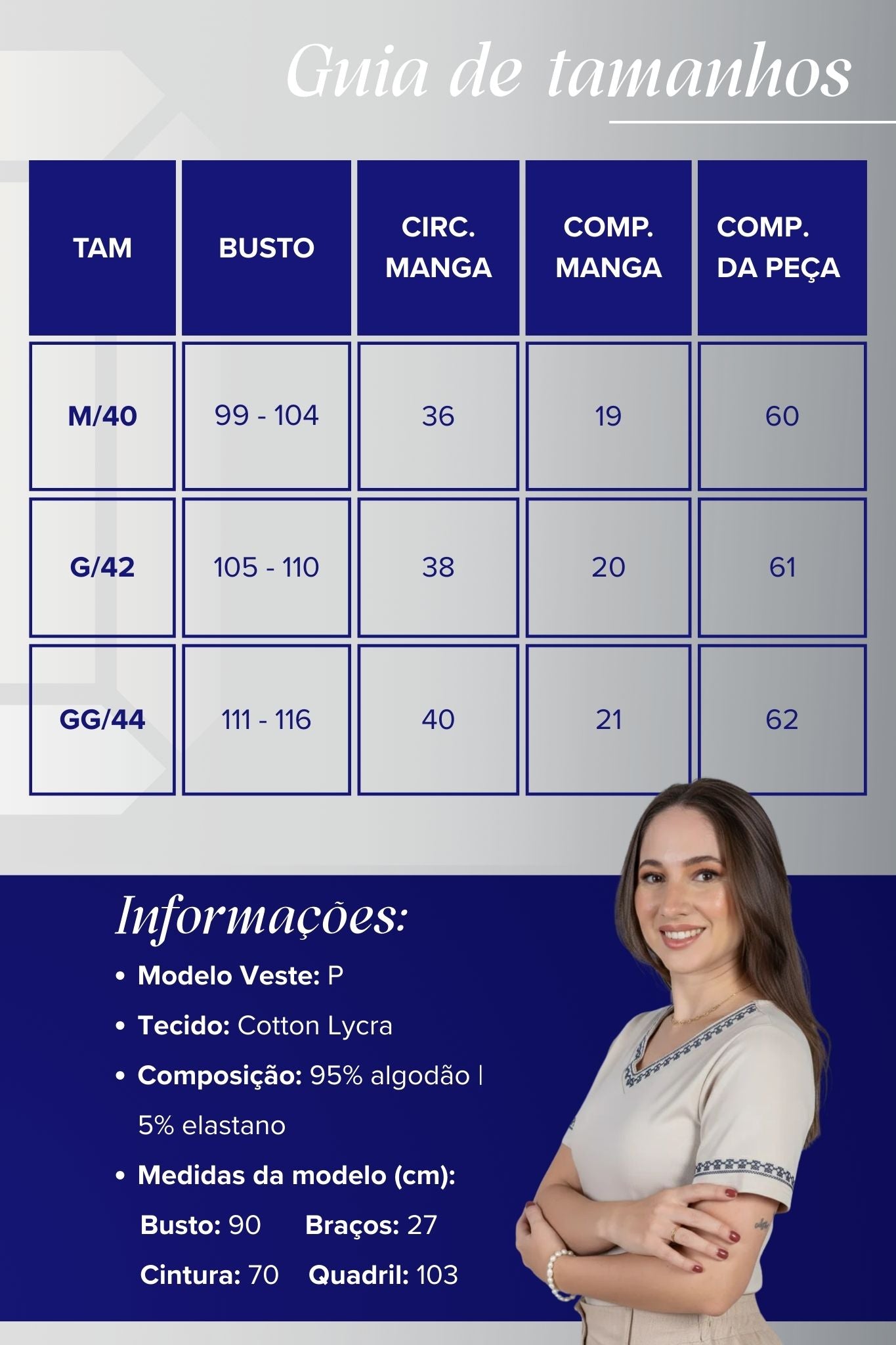 Blusa Manga Curta Decote em "V" Cotton Lycra Detalhes Bordados Jéssica Bege