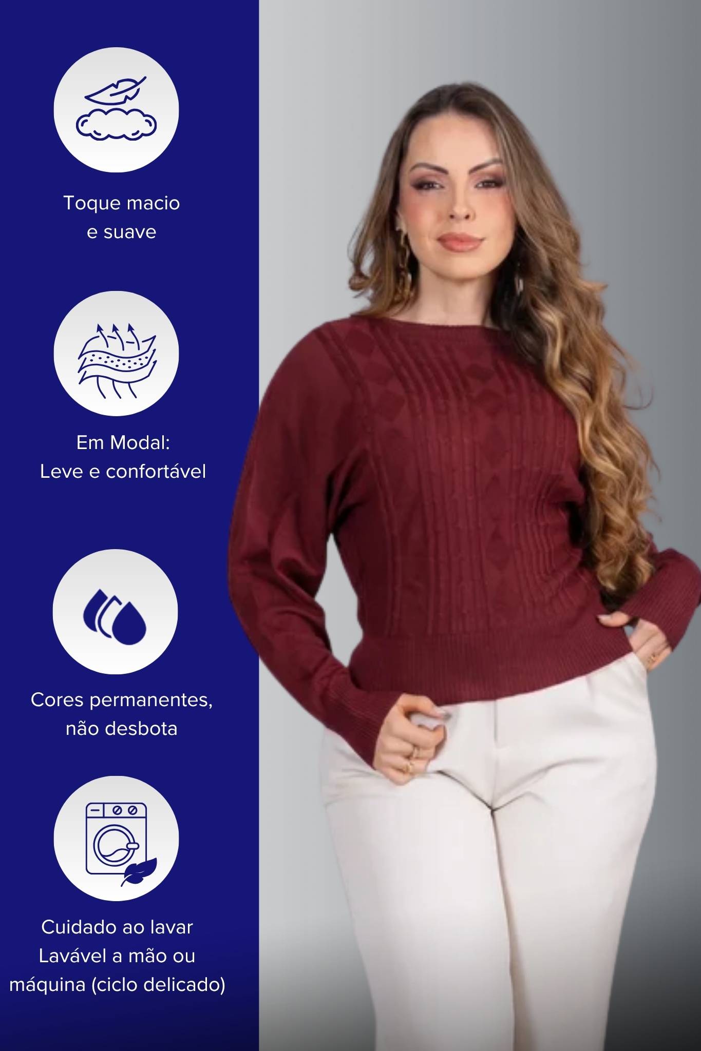 Tricot Manga Longa Ampla em Modal Jessica Bordô
