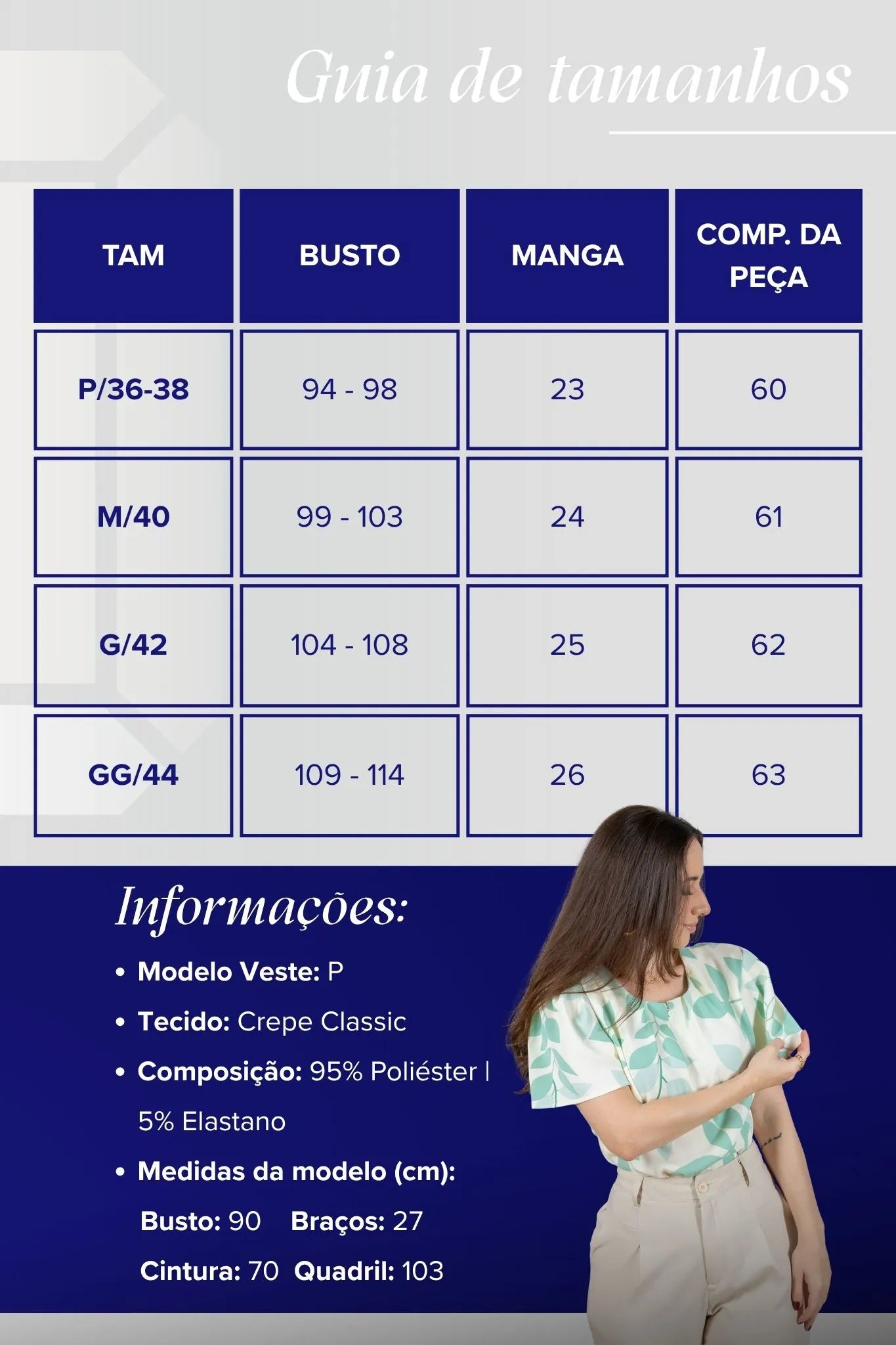 Blusa Manga Curta Estampada Folhagem Crepe Classic Joelma Verde