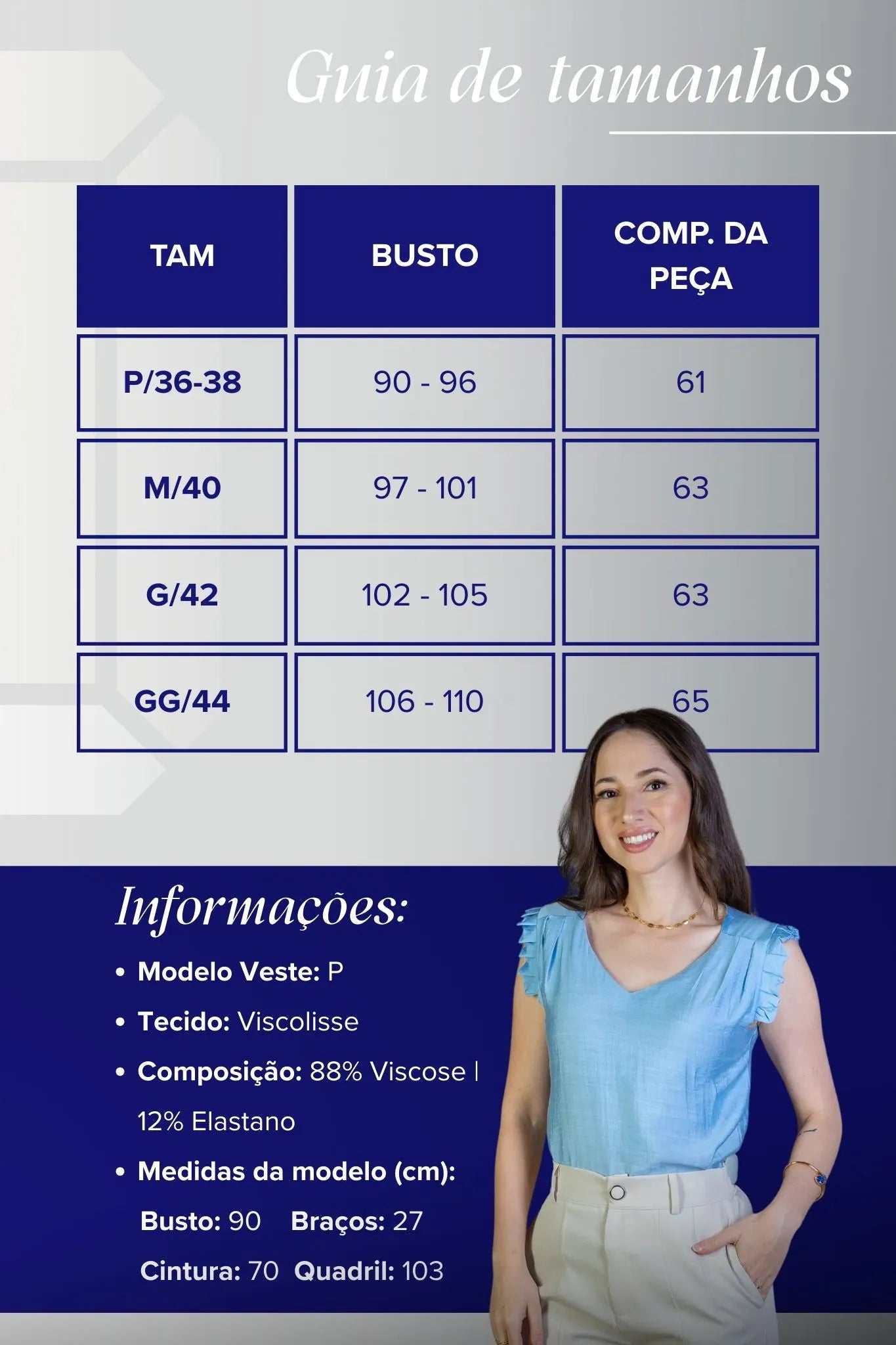 Blusa Regata Babados Decote "V" Em Viscolisse Joice Azul