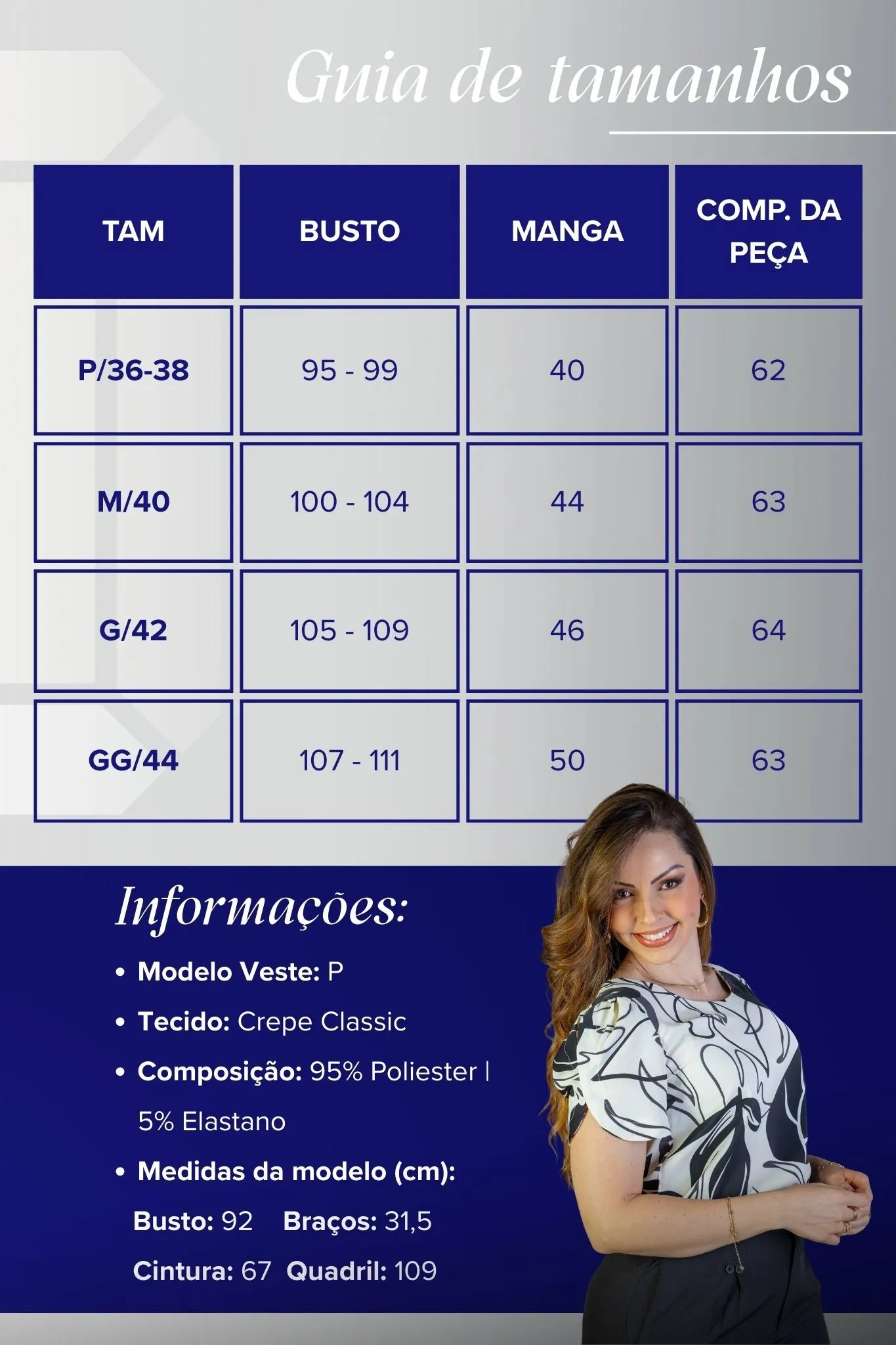 Blusa Manga Detalhe Botão Crepe Classic Suelen Estampada Preta