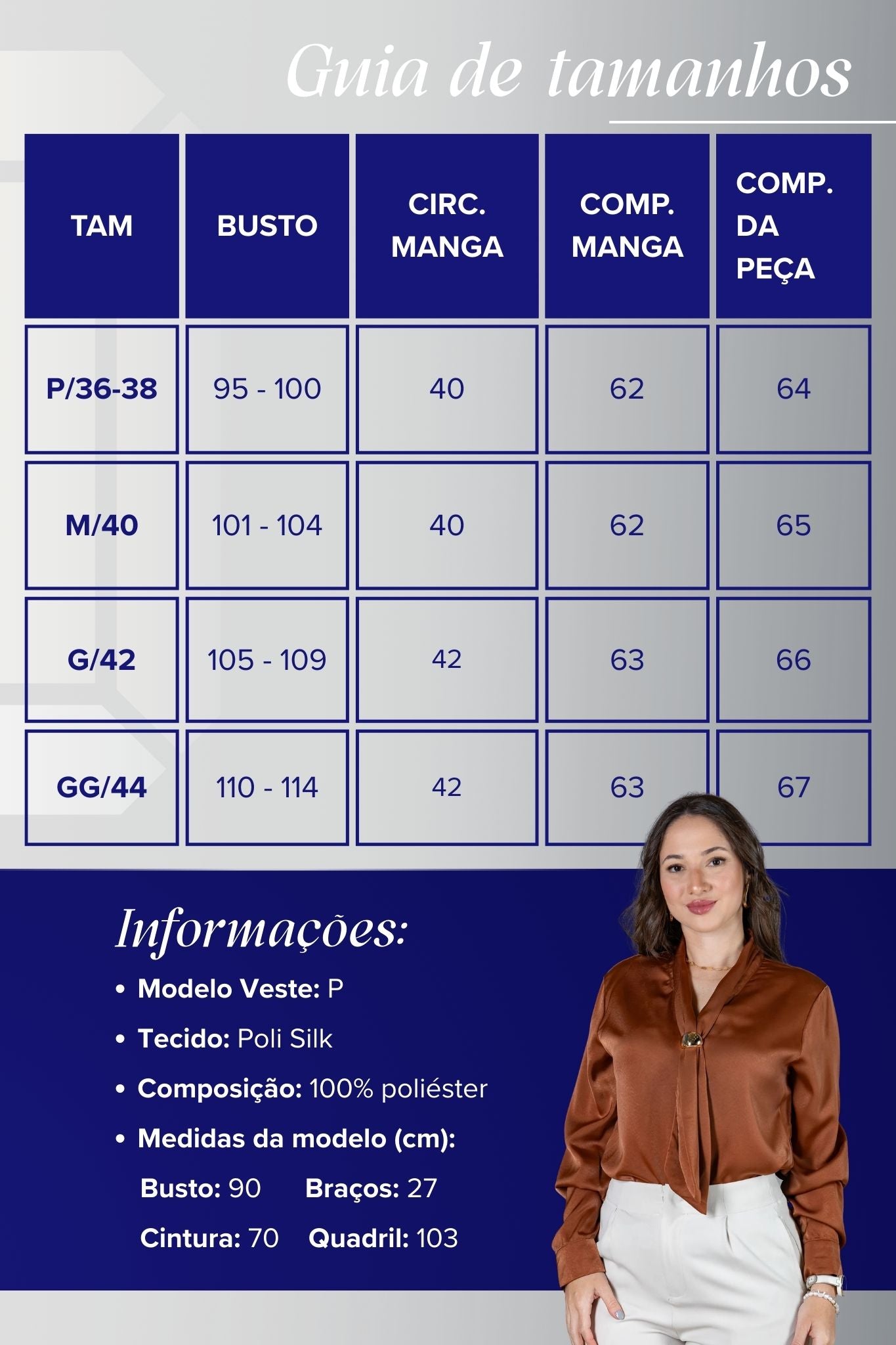 Blusa Manga Longa em Poli Silk com Broche Dourado Lara Marrom