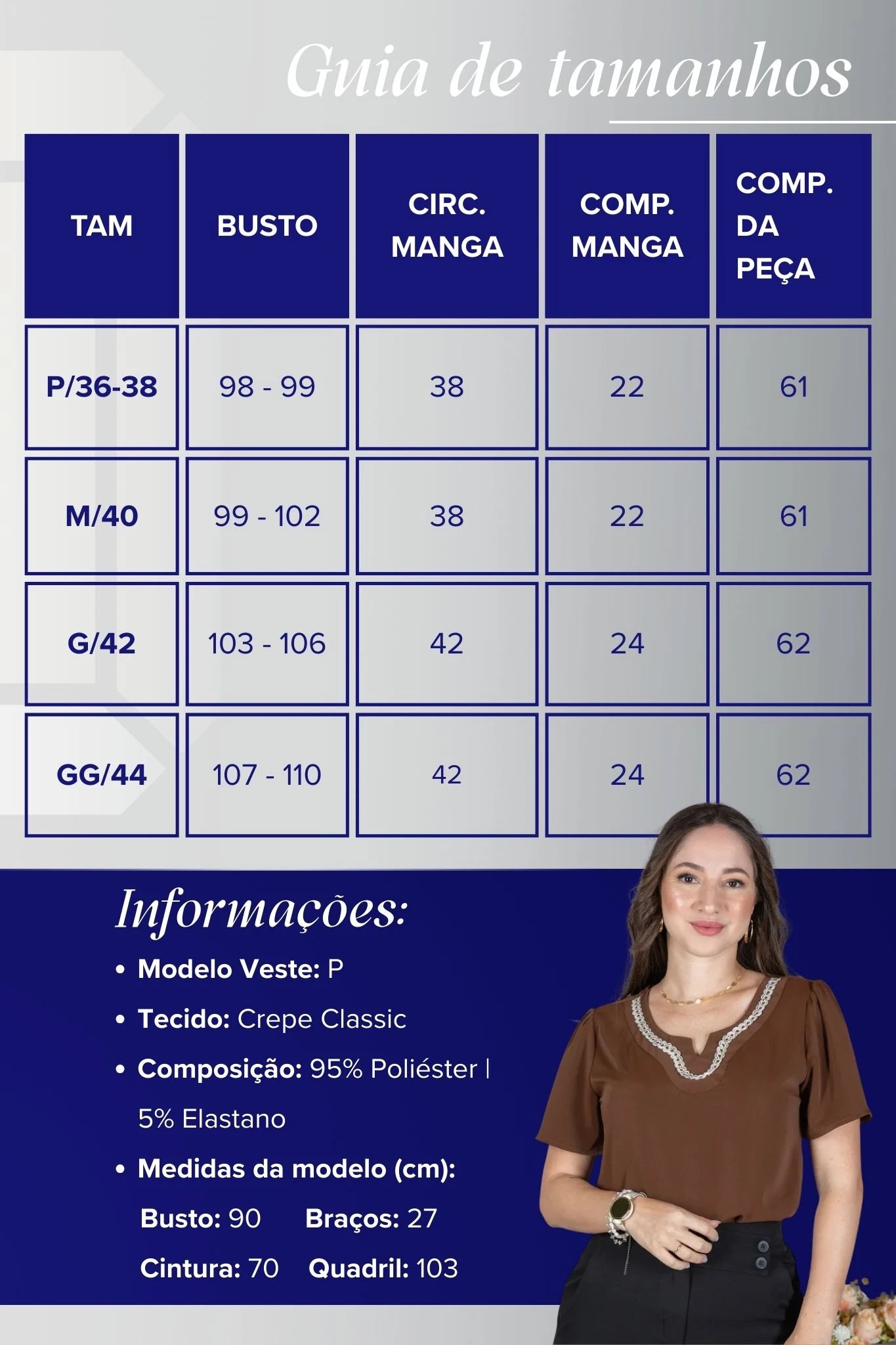 Blusa Manga Curta em Crepe Classic com Decote em "V" e Bordados no Colo Laura Marrom