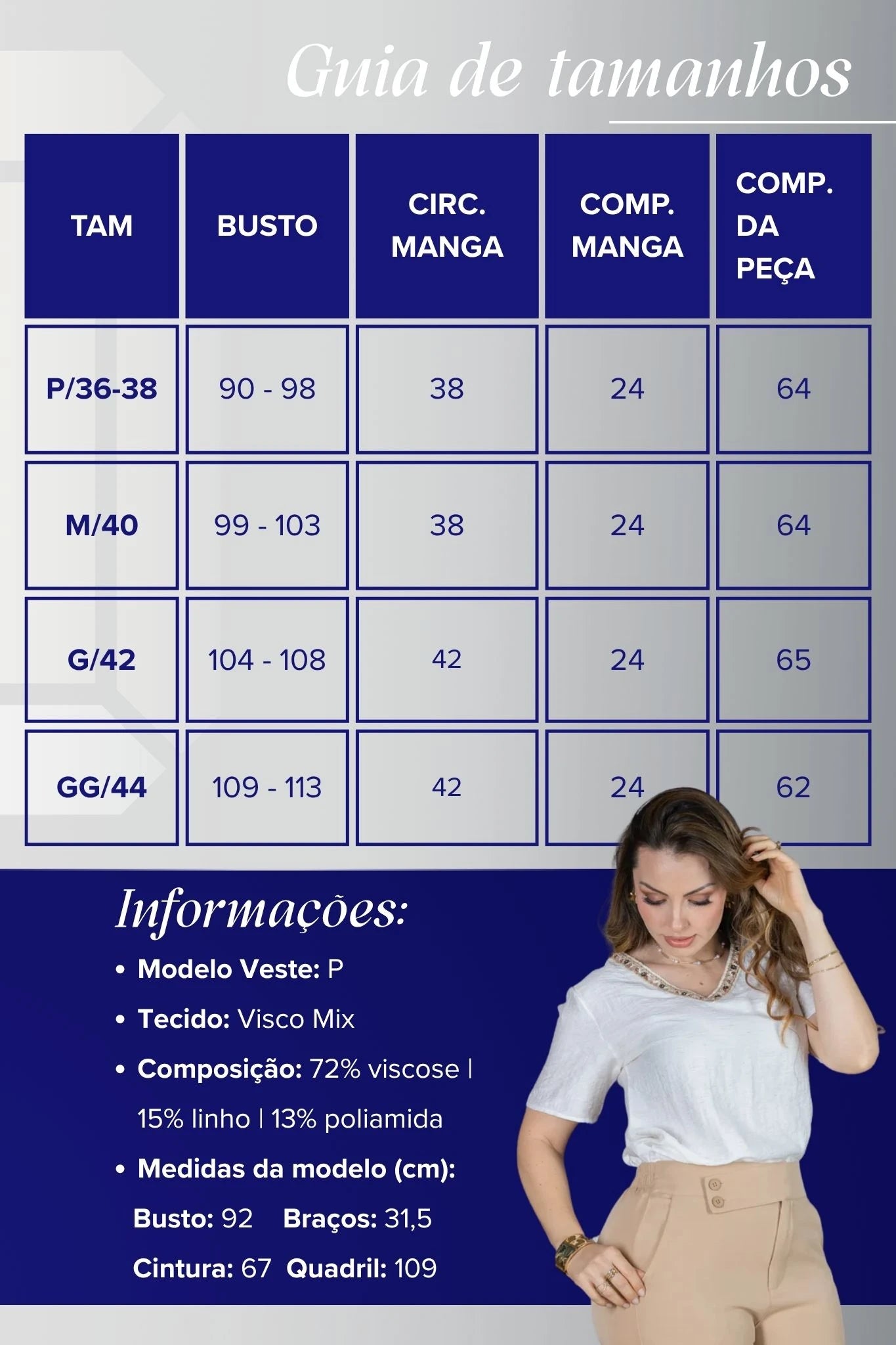 Blusa Manga Curta Decote em "V" em Visco Mix  Bordado com Pedraria Leandra Off White