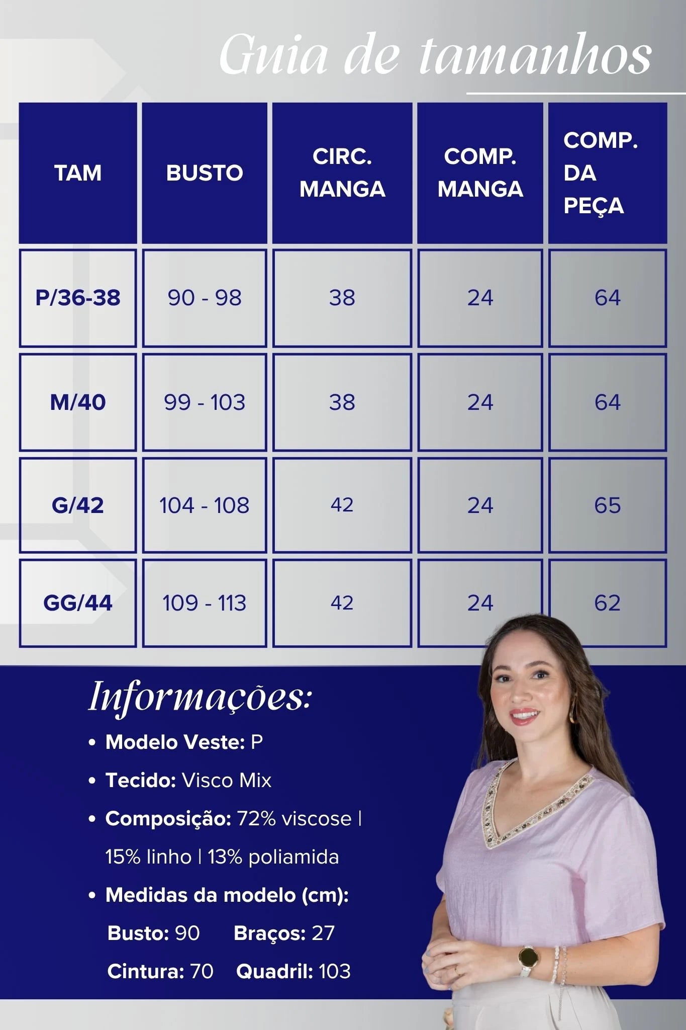 Blusa Manga Curta Decote em "V" em Visco Mix  Bordado com Pedraria Leandra Rosa