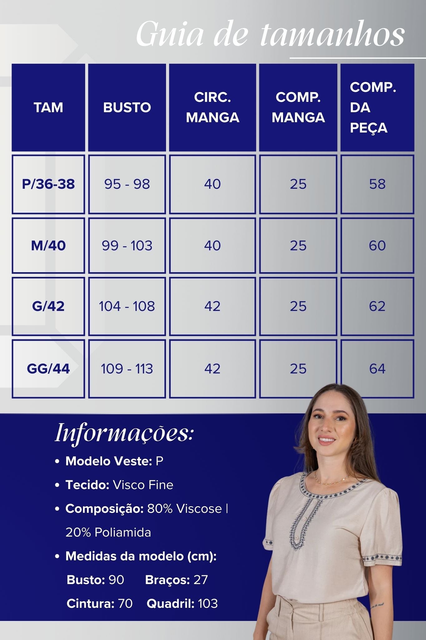 Blusa Manga Curta com Detalhes Bordados Colo Visco Fine Leia Bege