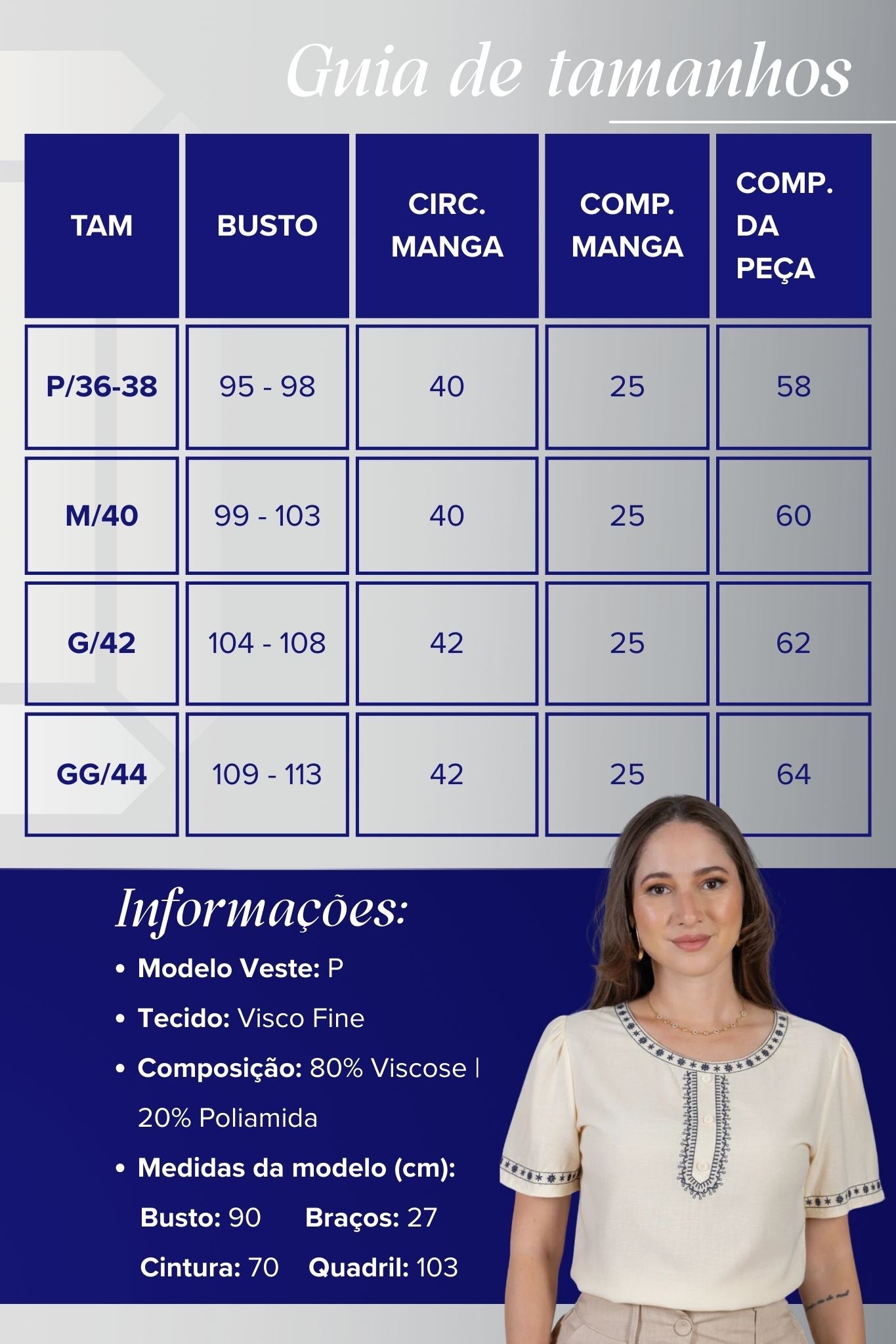 Blusa Manga Curta com Detalhes Bordados Colo Visco Fine Leia Creme