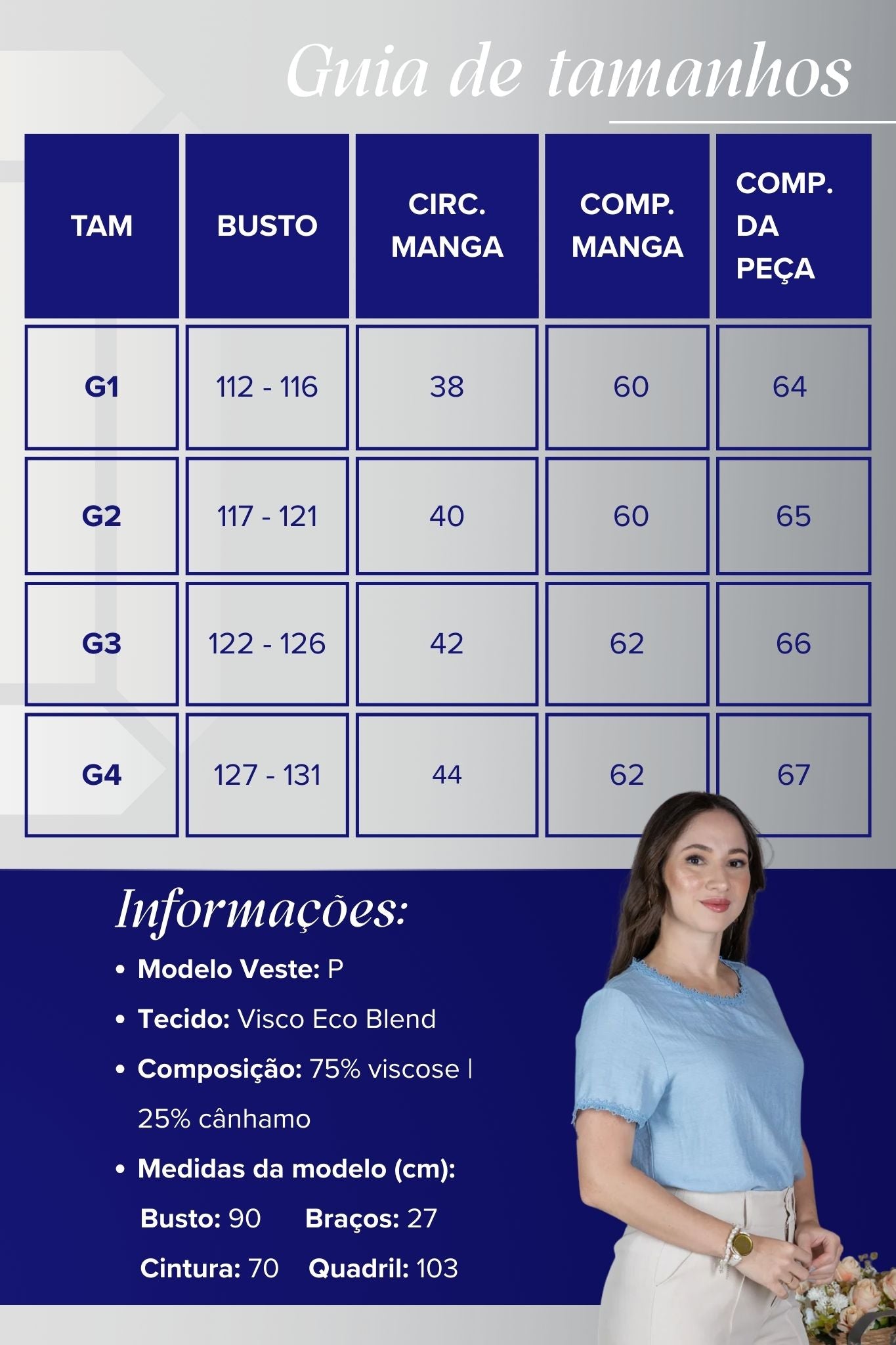 Blusa Manga Curta em Visco Eco Blend com Detalhes Bordados Leila Azul