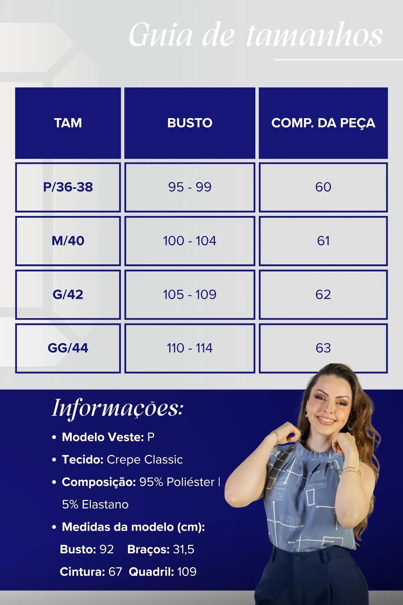 Regata Detalhe Pregas Colo Crepe Classic Lídia Estampada Azul