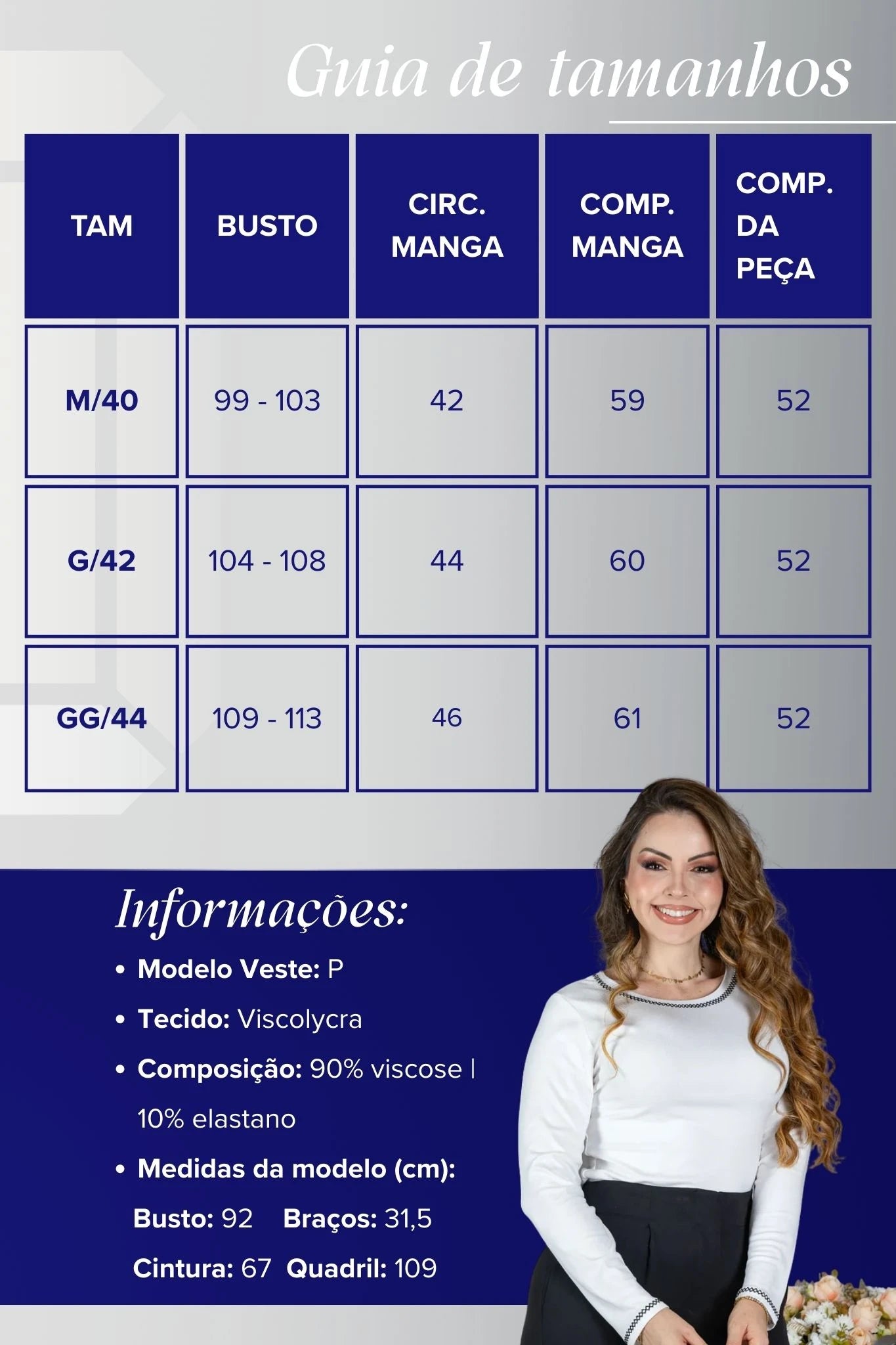 Blusa Manga Longa em Viscolycra com Ponto Contrastante Lina Branca