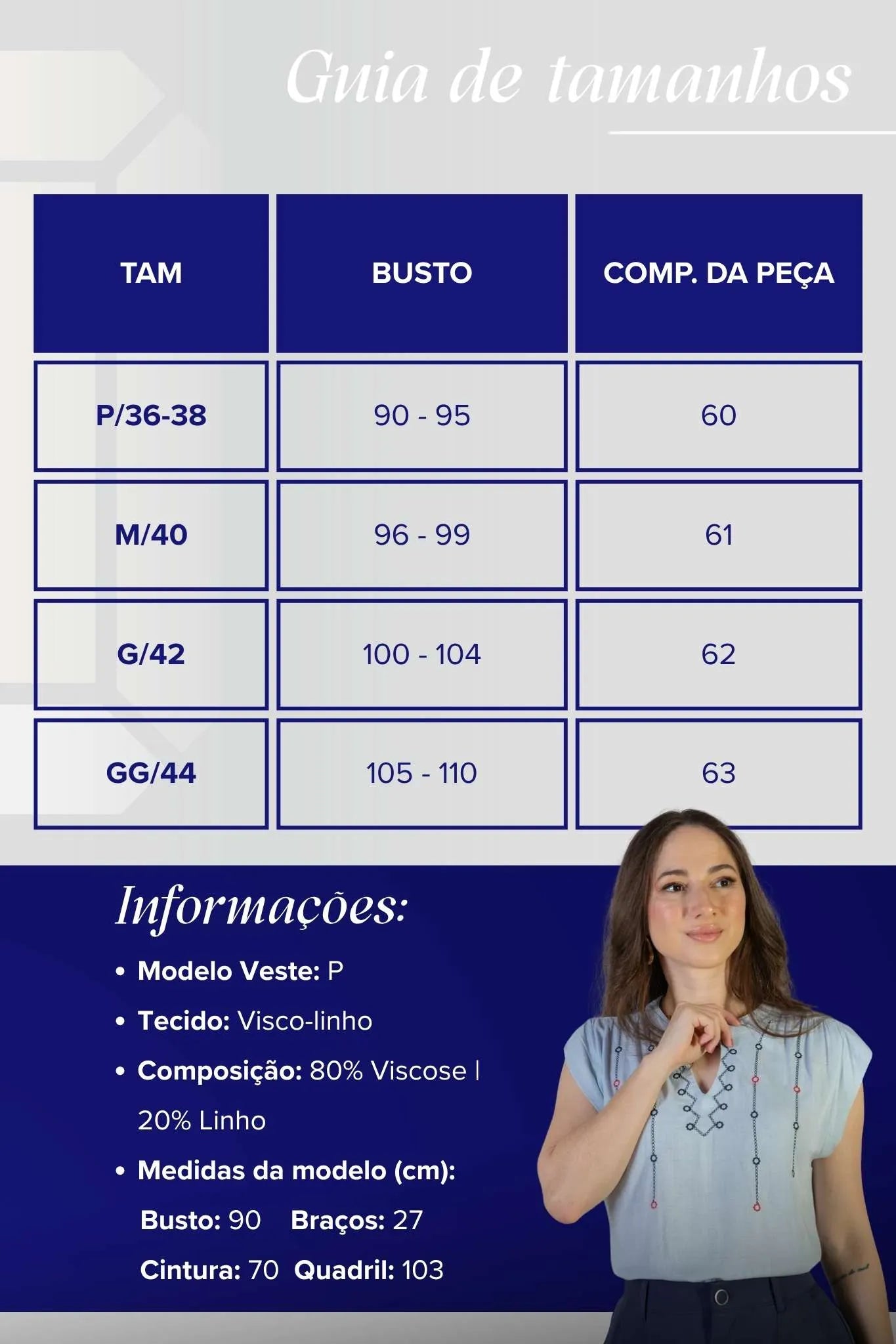 Blusa Regata Pregas Detalhe Decote "V" Visco-linho Lisandra Azul