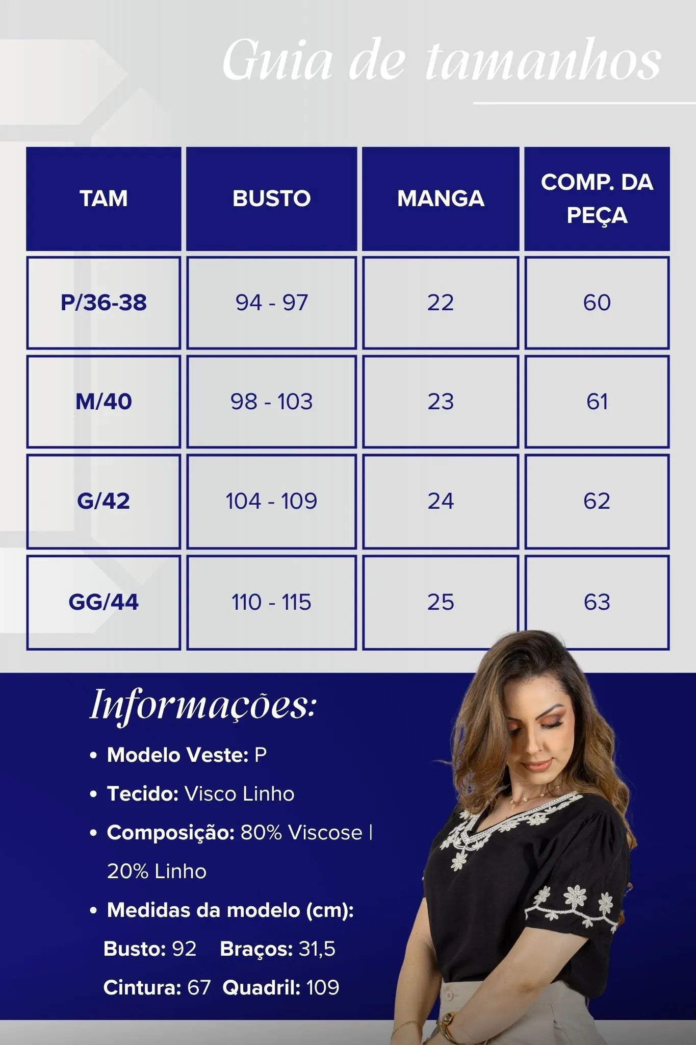 Blusa Manga Curta Detalhe Bordado Visco Linho Lúcia Preta