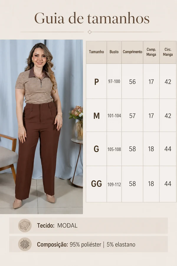 Blusa Modal Listrada com Gola Camisa Melinda Marrom
