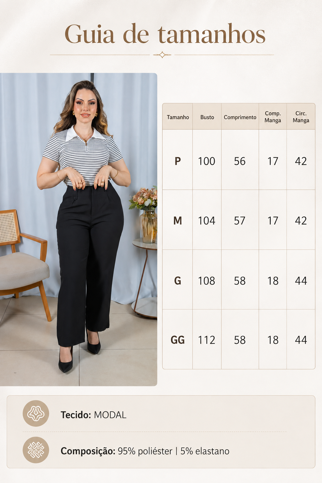 Blusa Modal Listrada com Gola Camisa Melinda Branca