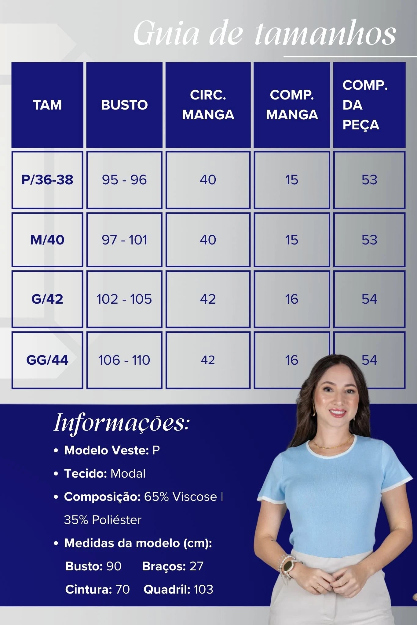 Blusa Manga Curta em Modal com Acabamento Contrastante Madeleine Azul