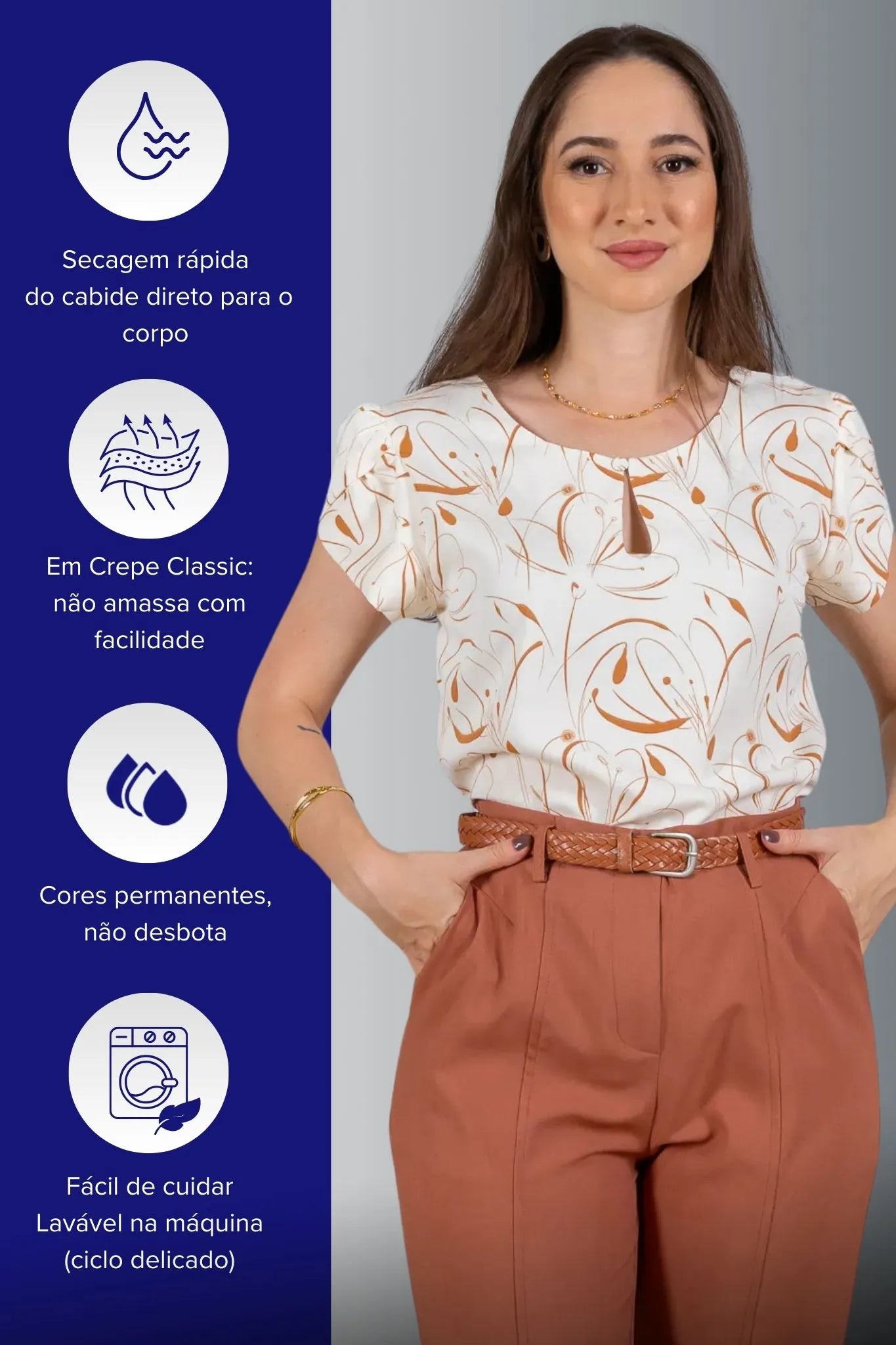 Blusa Manga Curta Transpassada Celina Estampada Marrom
