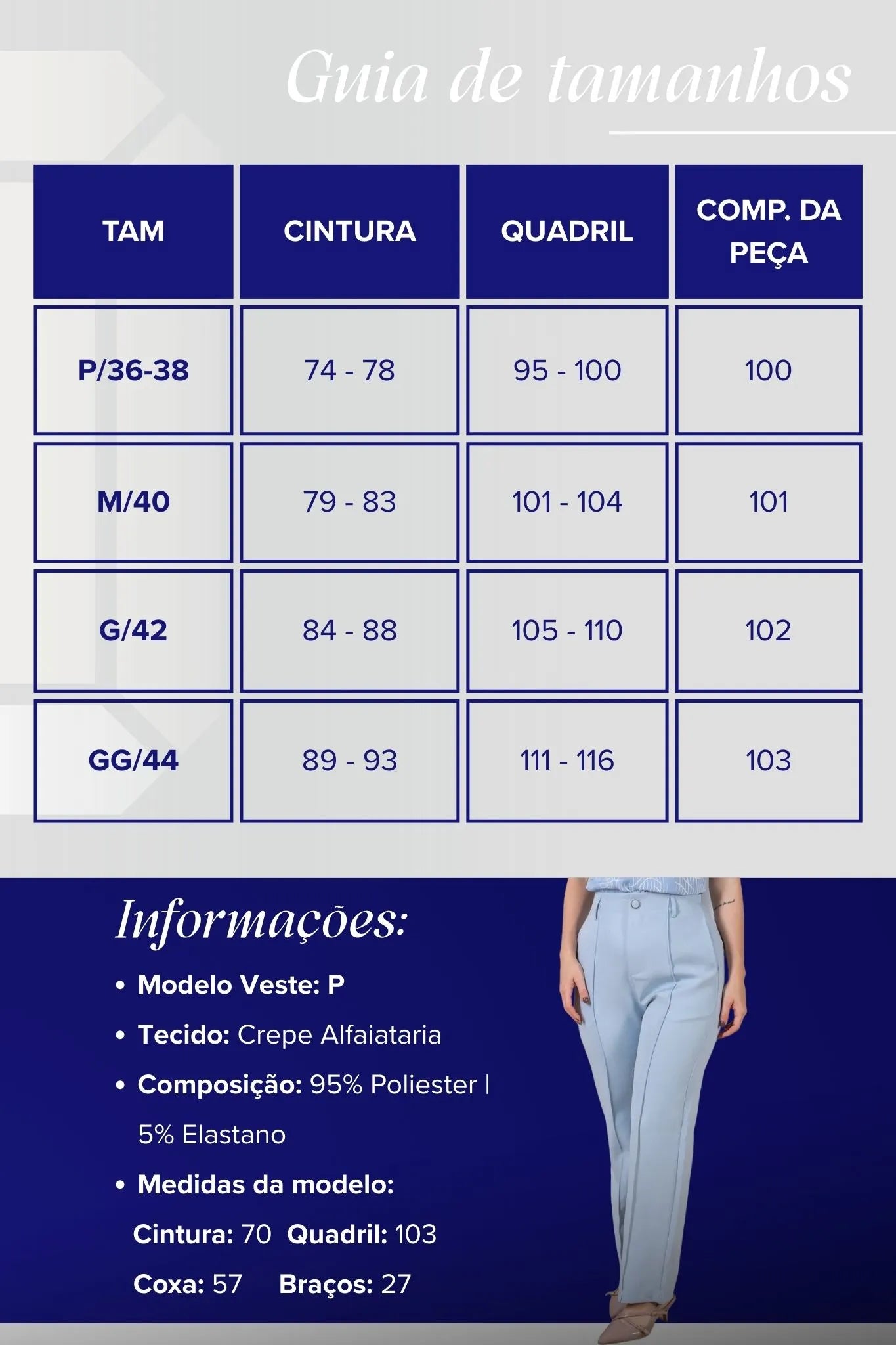 Calça Pantalona Alfaiataria Botão Encapado Margareth Azul