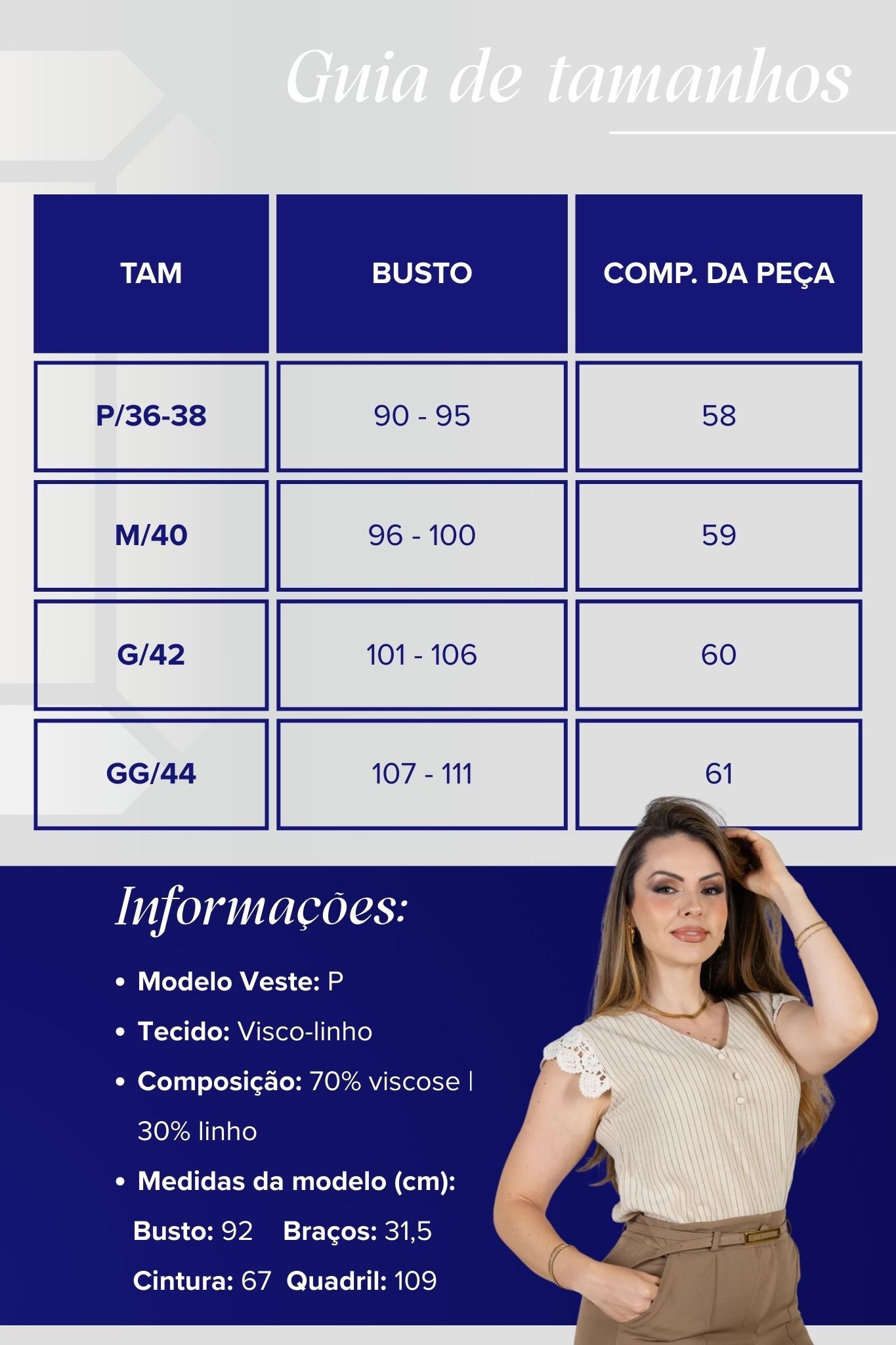Blusa Regata em Visco-Linho Decote em "V" Detalhe em Renda Melissa Bege