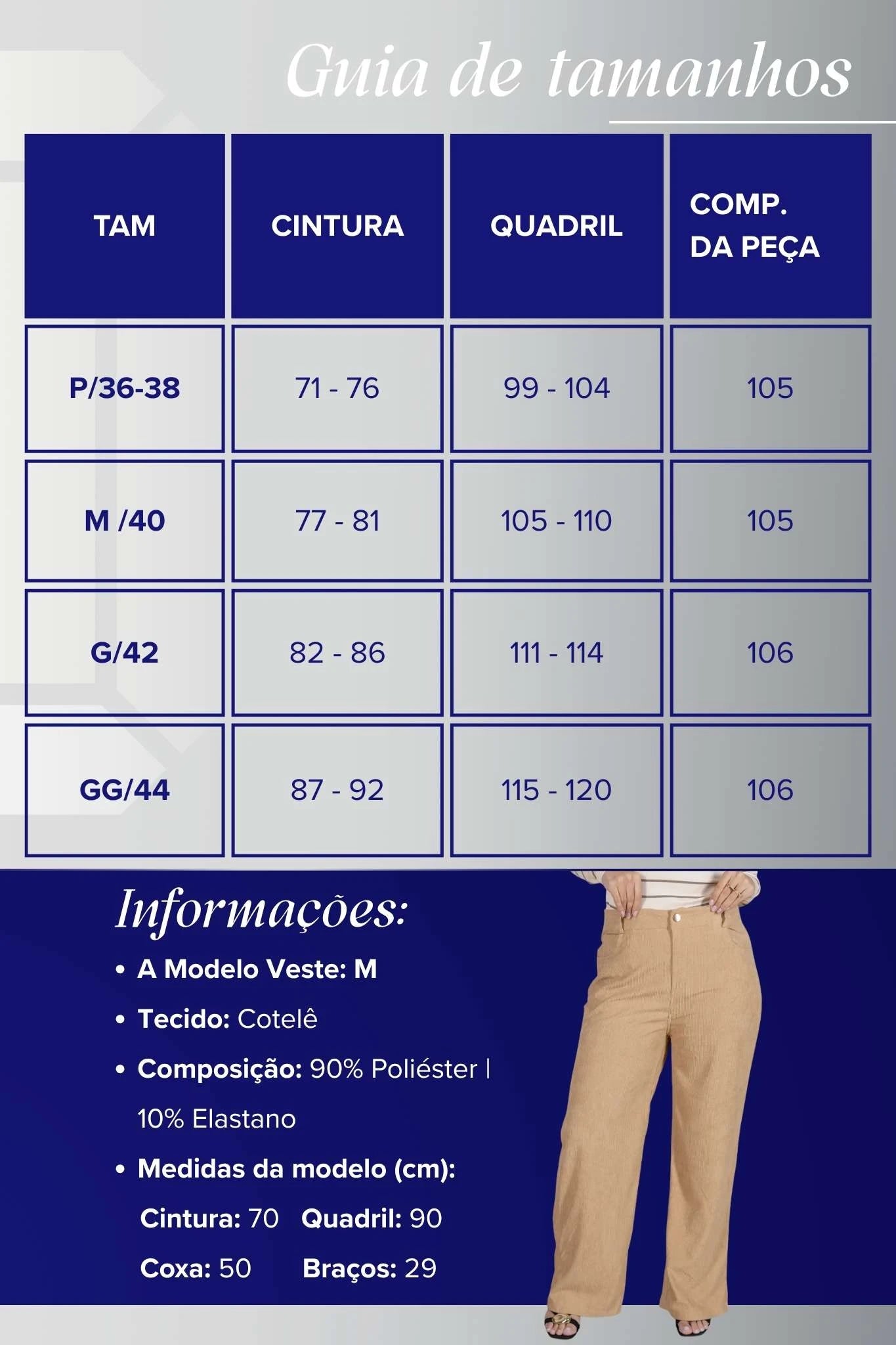Calça Corte Reto em Cotelê Detalhe Botão Dourado Mia Creme