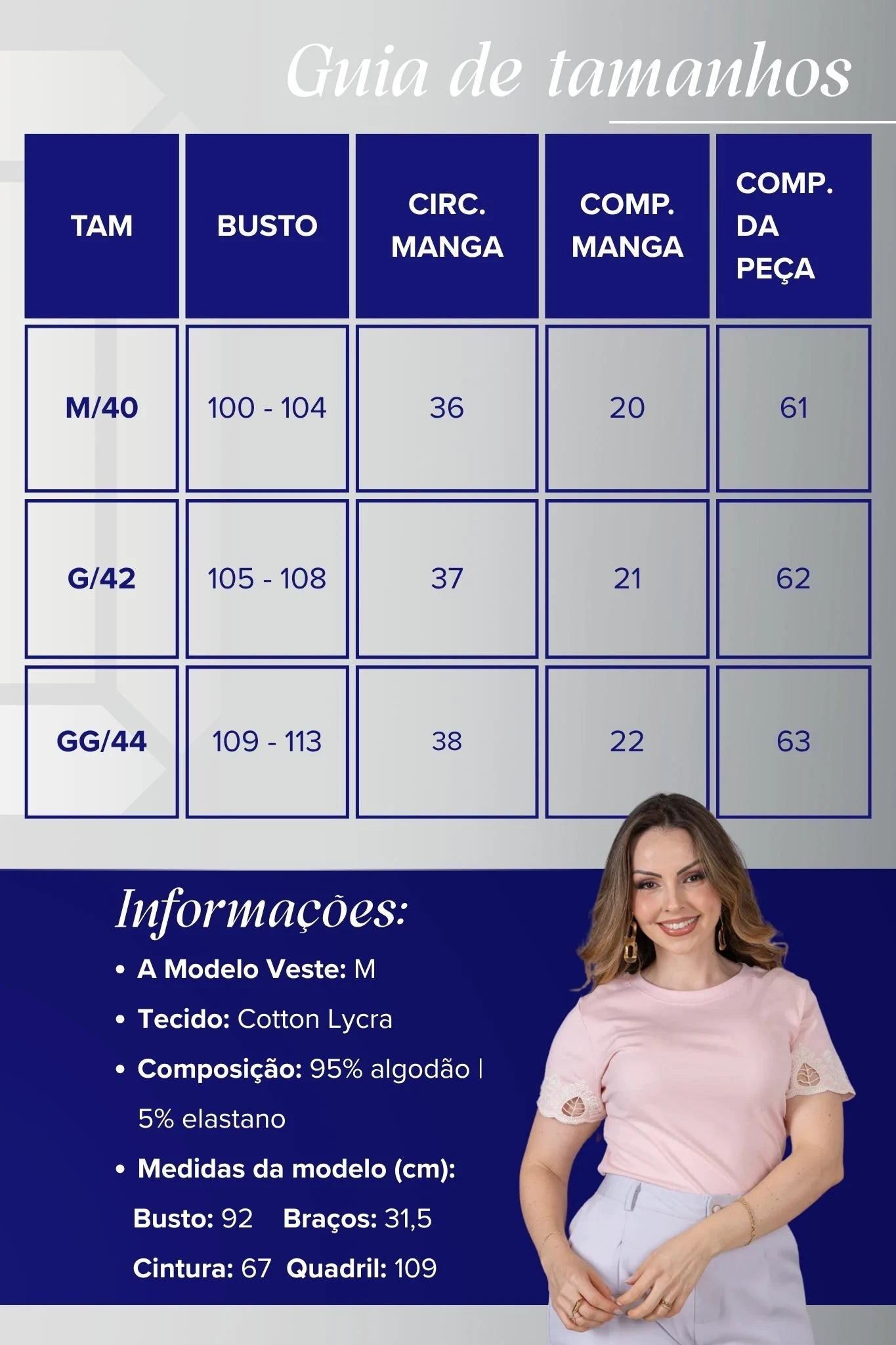 Blusa Manga Curta com Detalhe Bordado Vazado em Cotton Lycra Monique Rosa