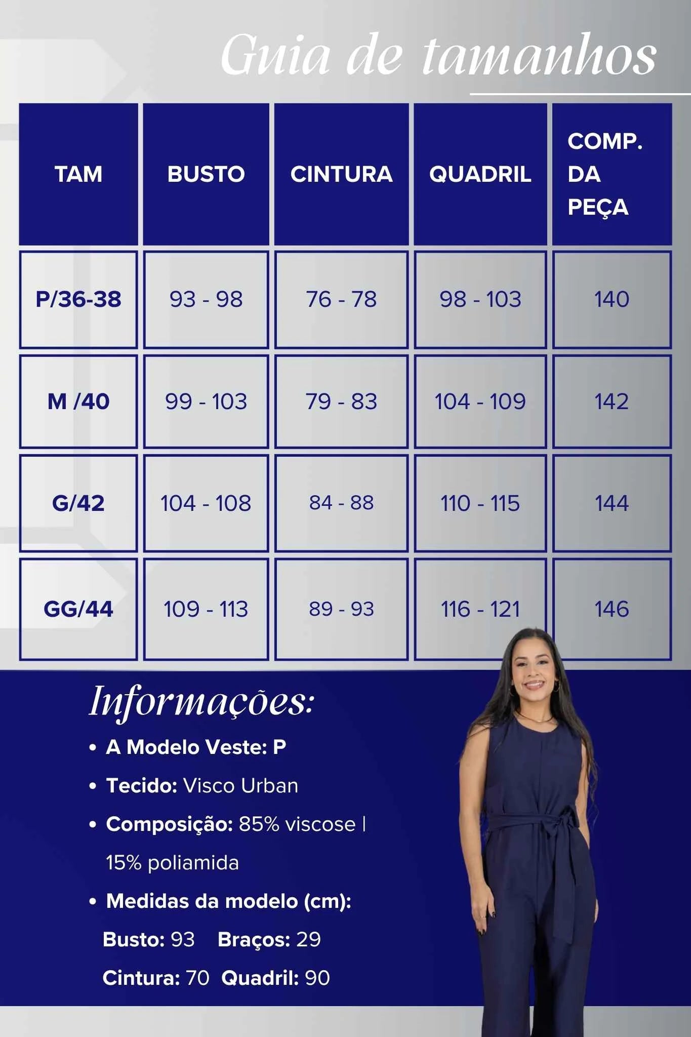 Macacão Pantalona Visco Urban Alfaiataria Nara Azul Marinho