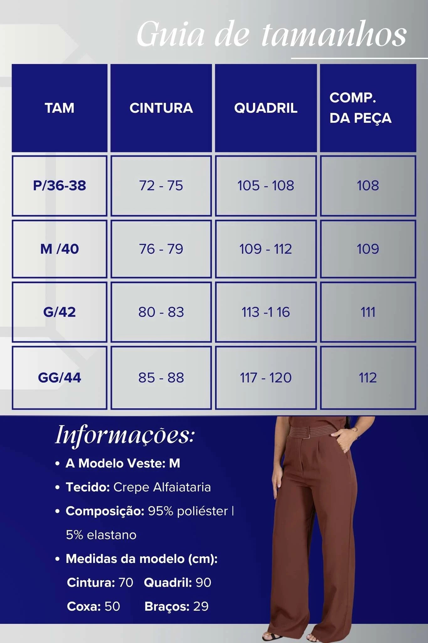 Calça Corte Reto em Crepe Alfaiataria Detalhes Pesponto Nicole Marrom