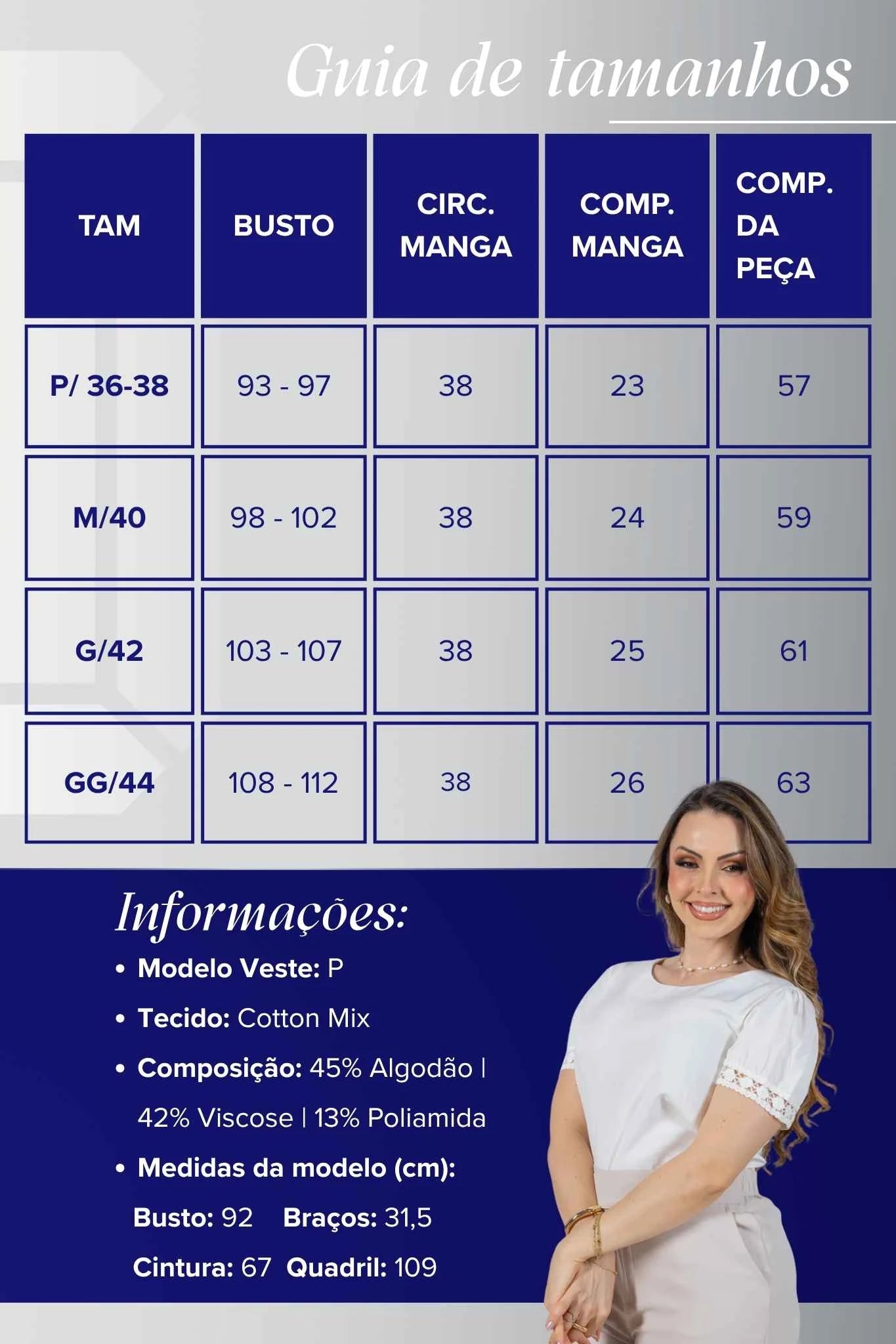 Blusa Manga Curta em Cotton Mix com Detalhe em Crochê Paula Branca