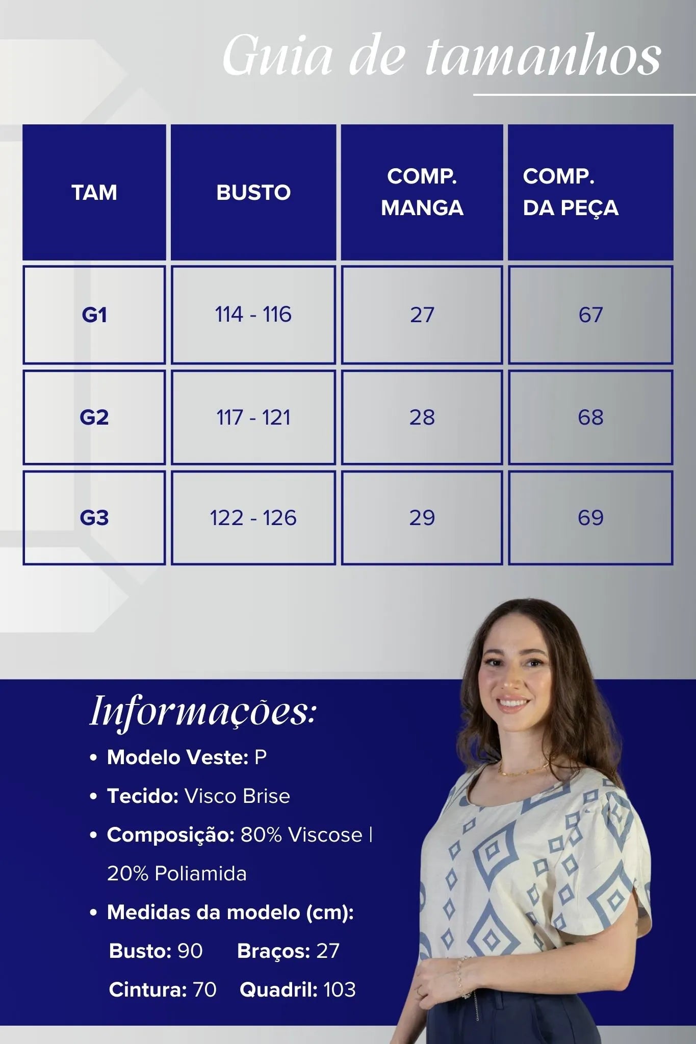 Blusa Manga Curta Detalhe Botão Vânia Estampada Azul