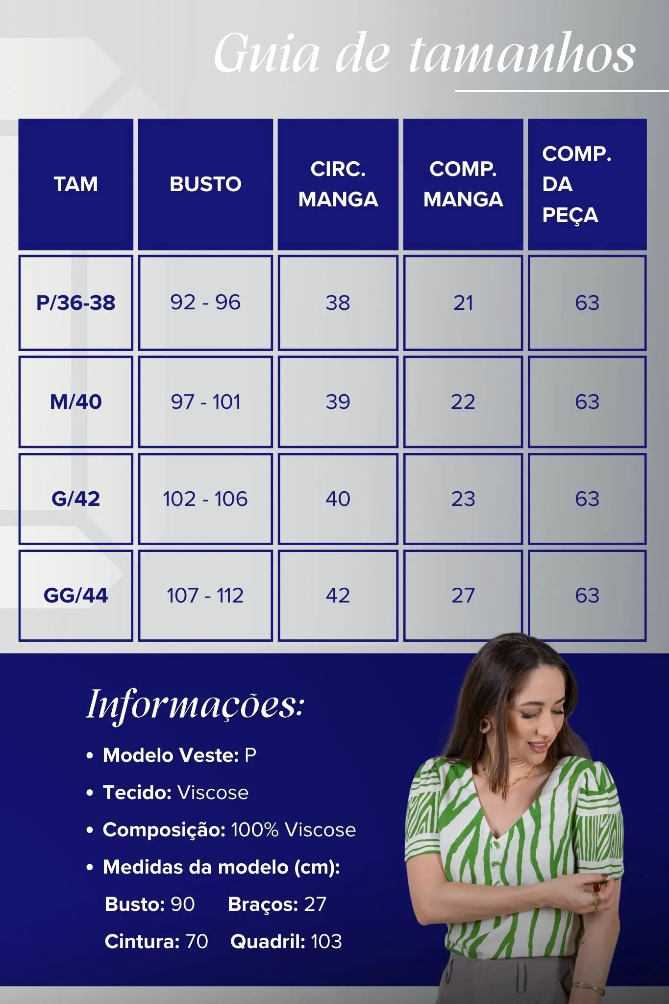 Blusa Manga Curta Decote em "V" Botões Viscose Rebeca Estampada Verde