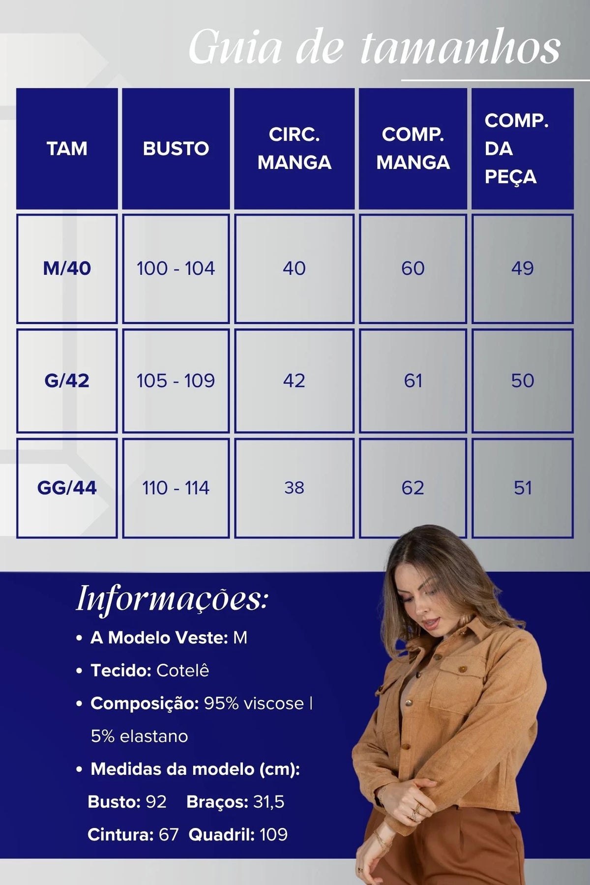 Jaqueta Manga Longa em Cotelê Roberta Caramelo