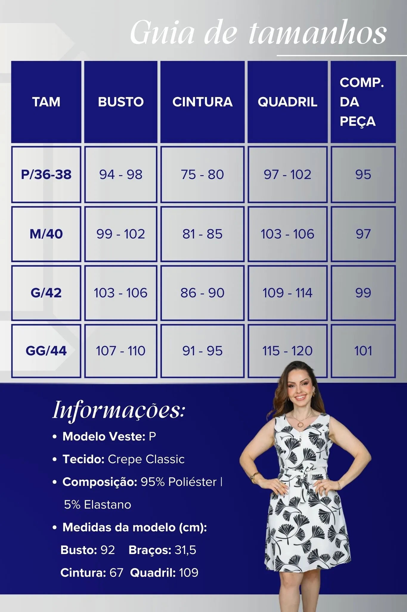 Vestido Regata Decote em "V" Crepe Classic Roberta Estampado Preto