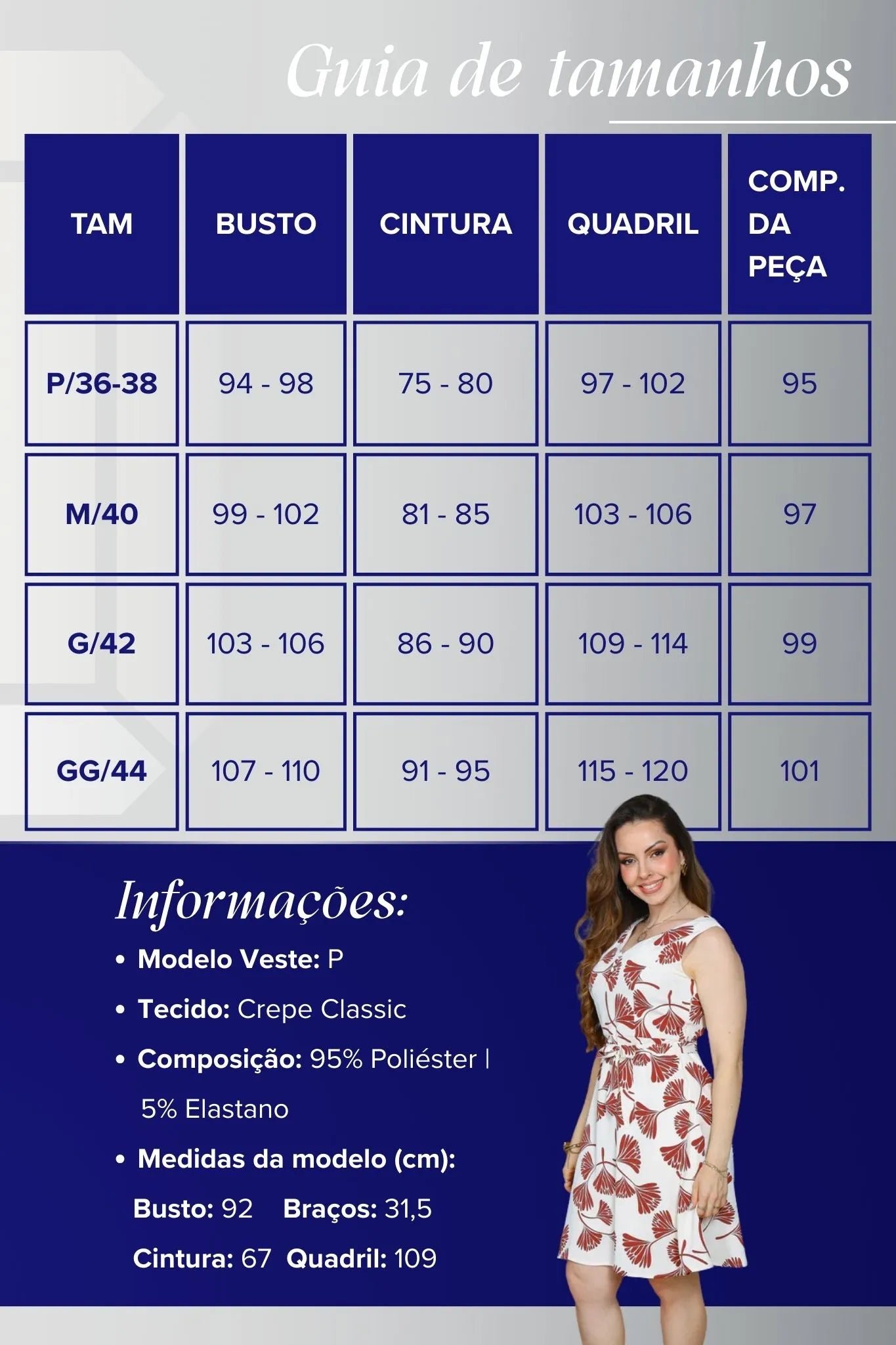 Vestido Regata Decote em "V" Crepe Classic Roberta Estampado Marsala