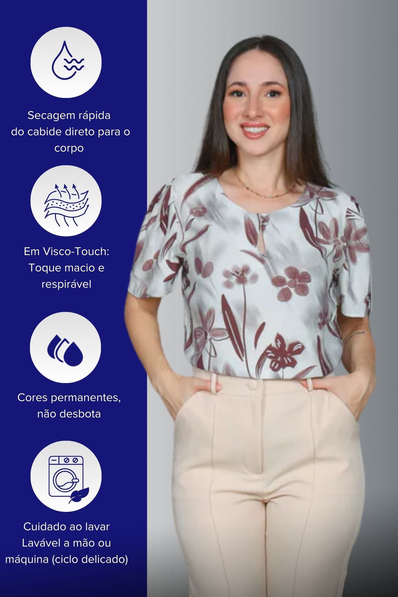 Blusa Manga Curta Visco Touch Estampa Floral Rosângela Marsala