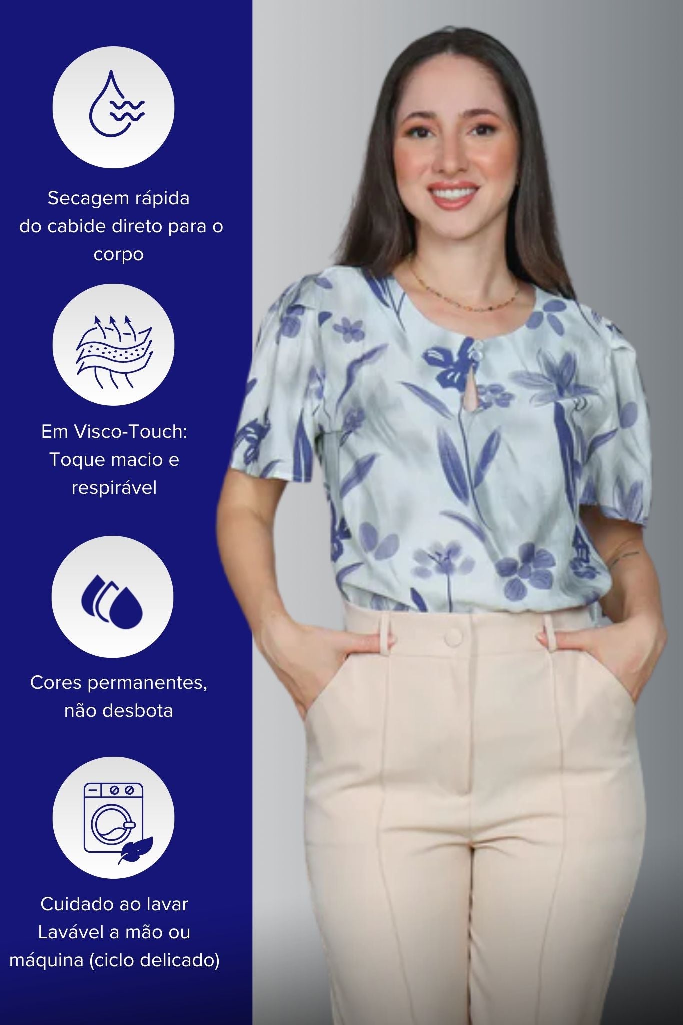Blusa Manga Curta Visco Touch Estampa Floral Rosângela Violeta