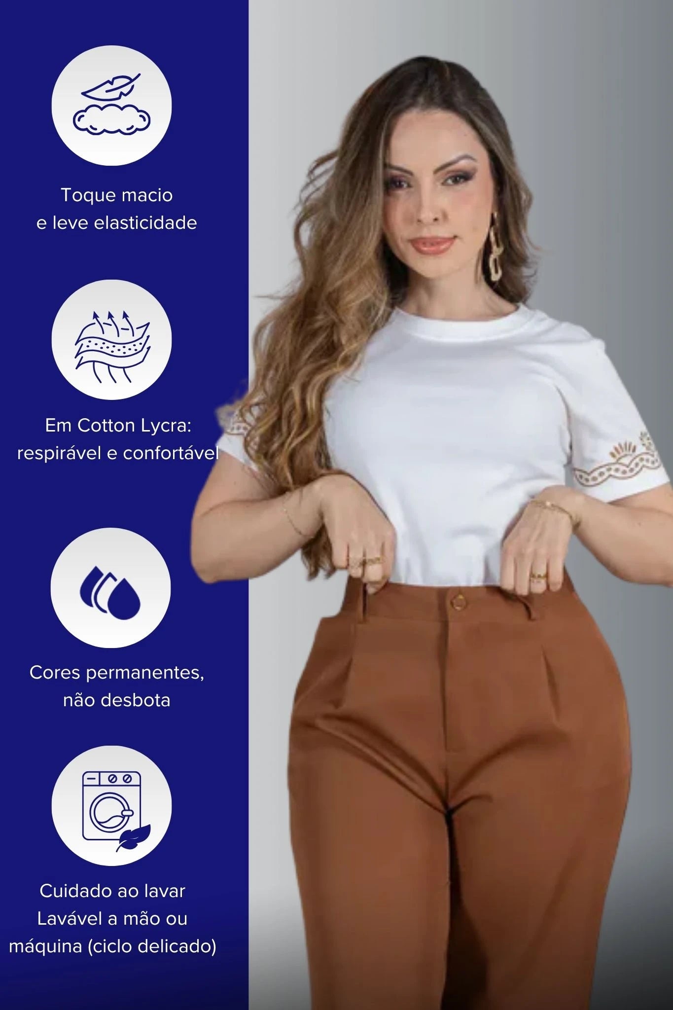 Blusa Manga Curta com Detalhe Bordado Floral em Cotton Lycra Samantha Branca