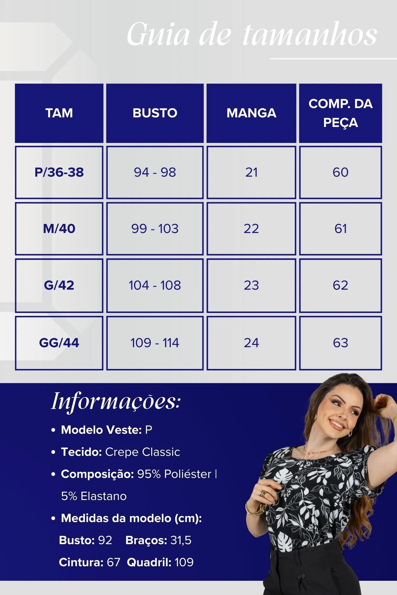 Blusa Manga Curta Detalhe Botão Crepe Classic Samara Estampada Preta