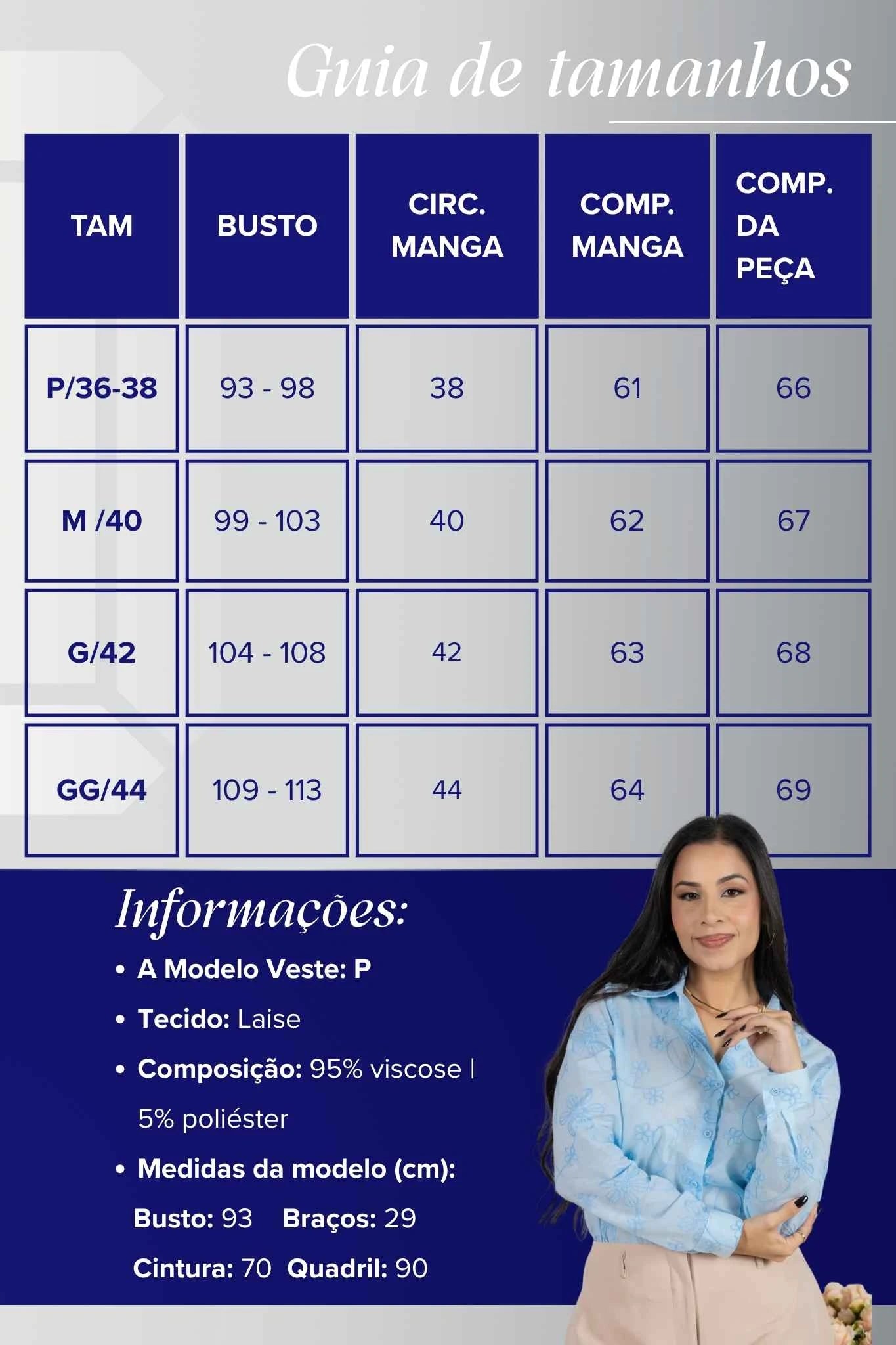 Camisa Manga Longa em Laise Serena Azul
