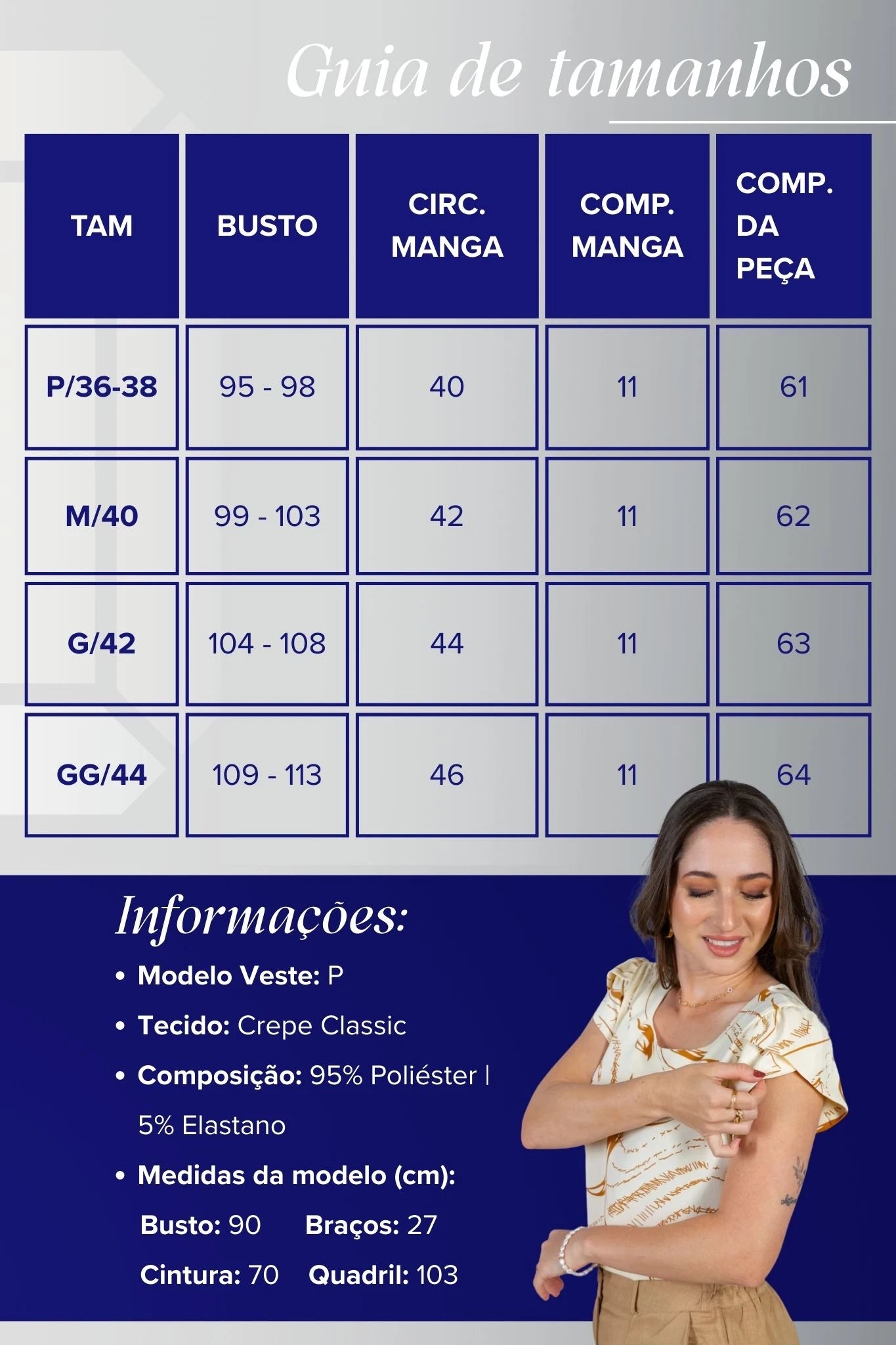 Blusa Manga Curta Transpassada Estampada em Crepe Classic Simone Bege