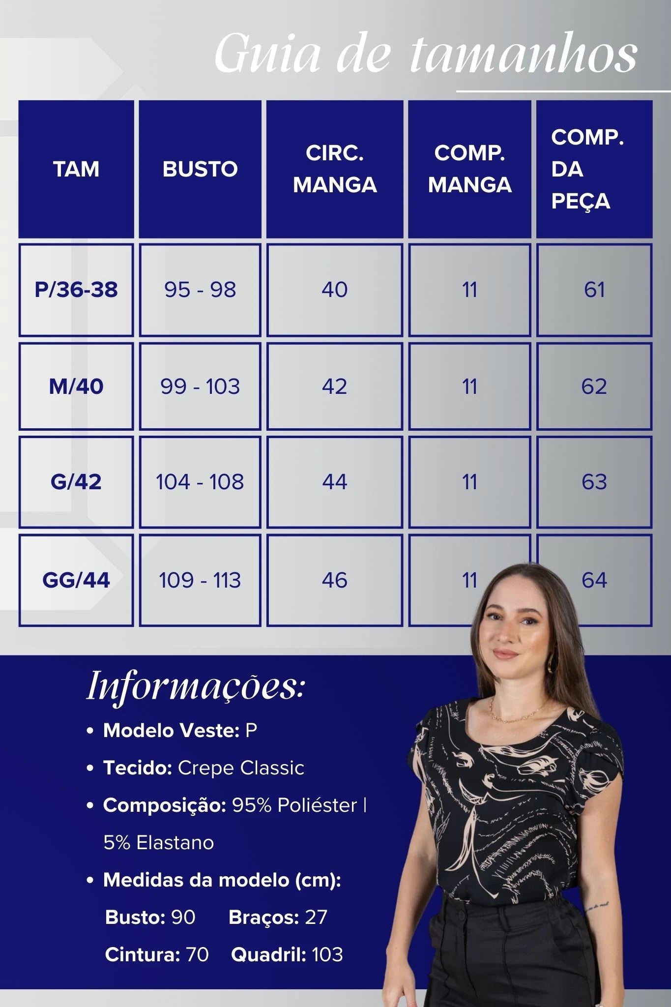 Blusa Manga Curta Transpassada Estampada em Crepe Classic Simone Preta