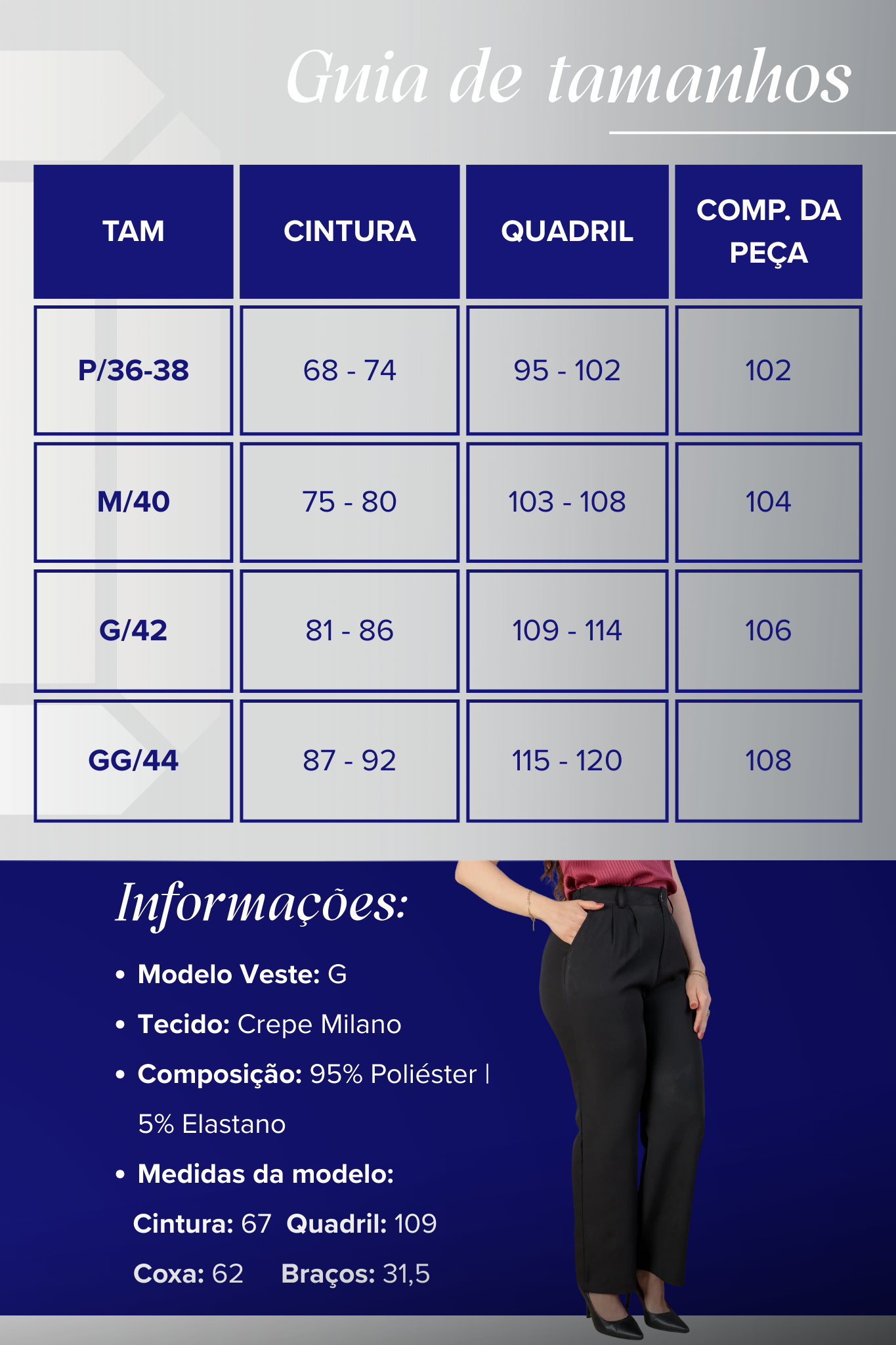 Calça Pantalona Crepe Milano Detalhe Botão Encapado Elena Preta