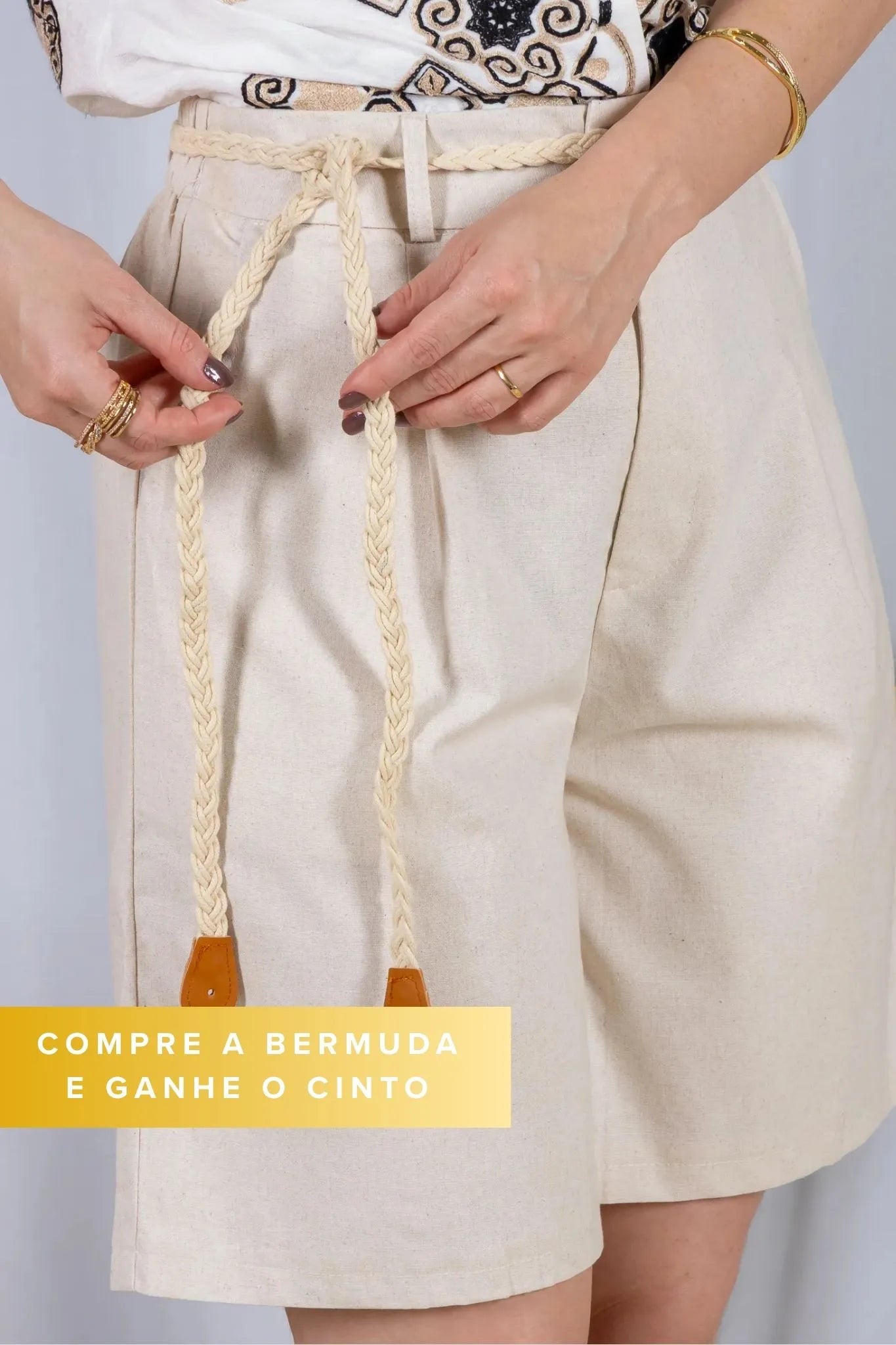 Bermuda Cós com Elástico Linho Cotton Kátia Creme