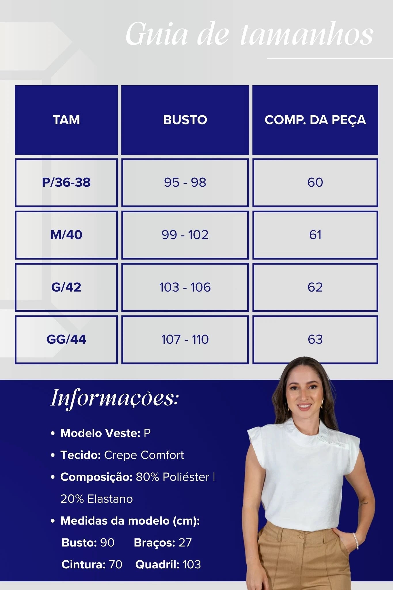 Blusa Regata Crepe Comfort Abotoadura na Gola Tainá Branca