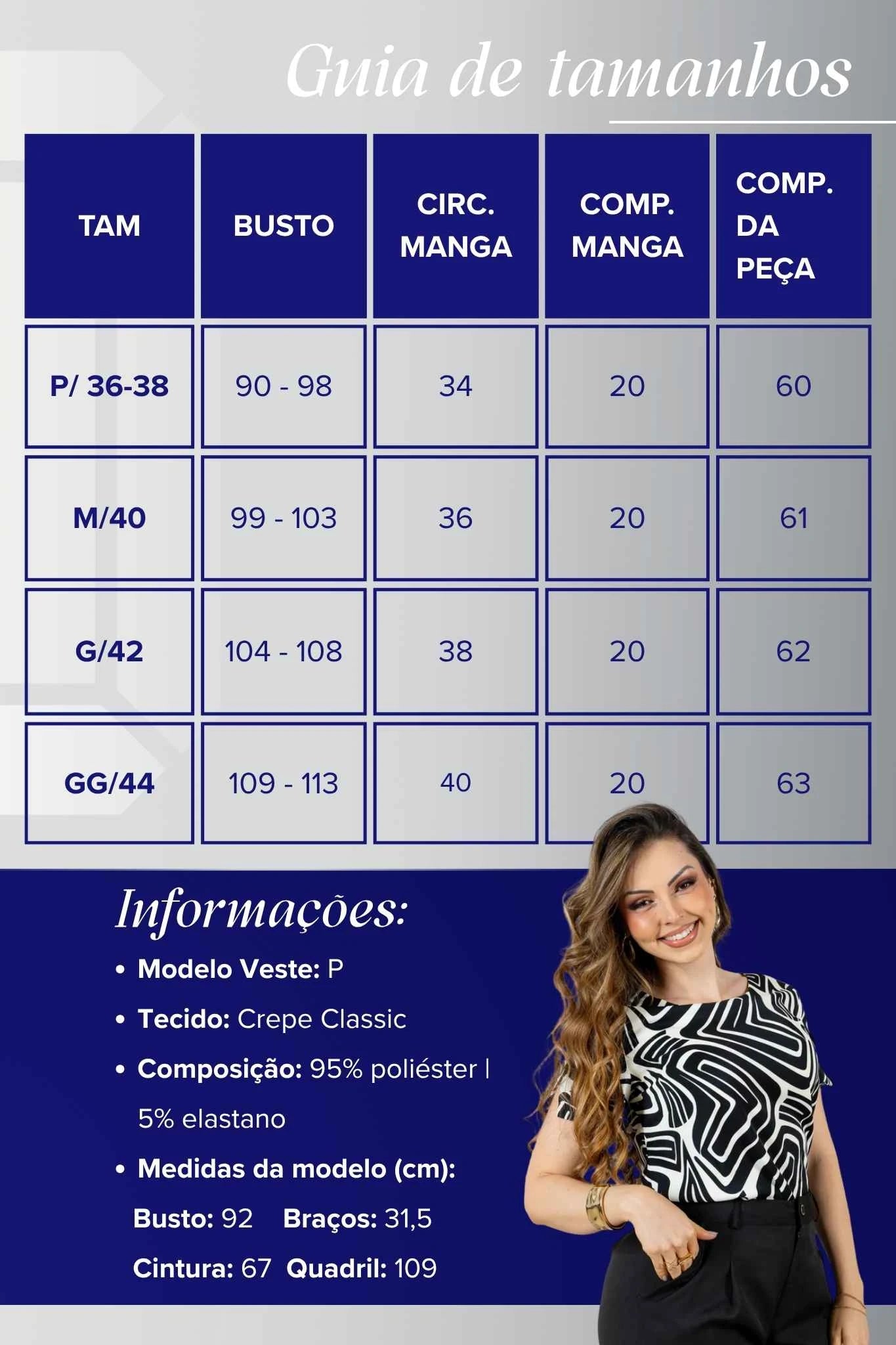 Blusa Manga Curta com Detalhe em Botão Crepe Classic Estampada Talia Preta