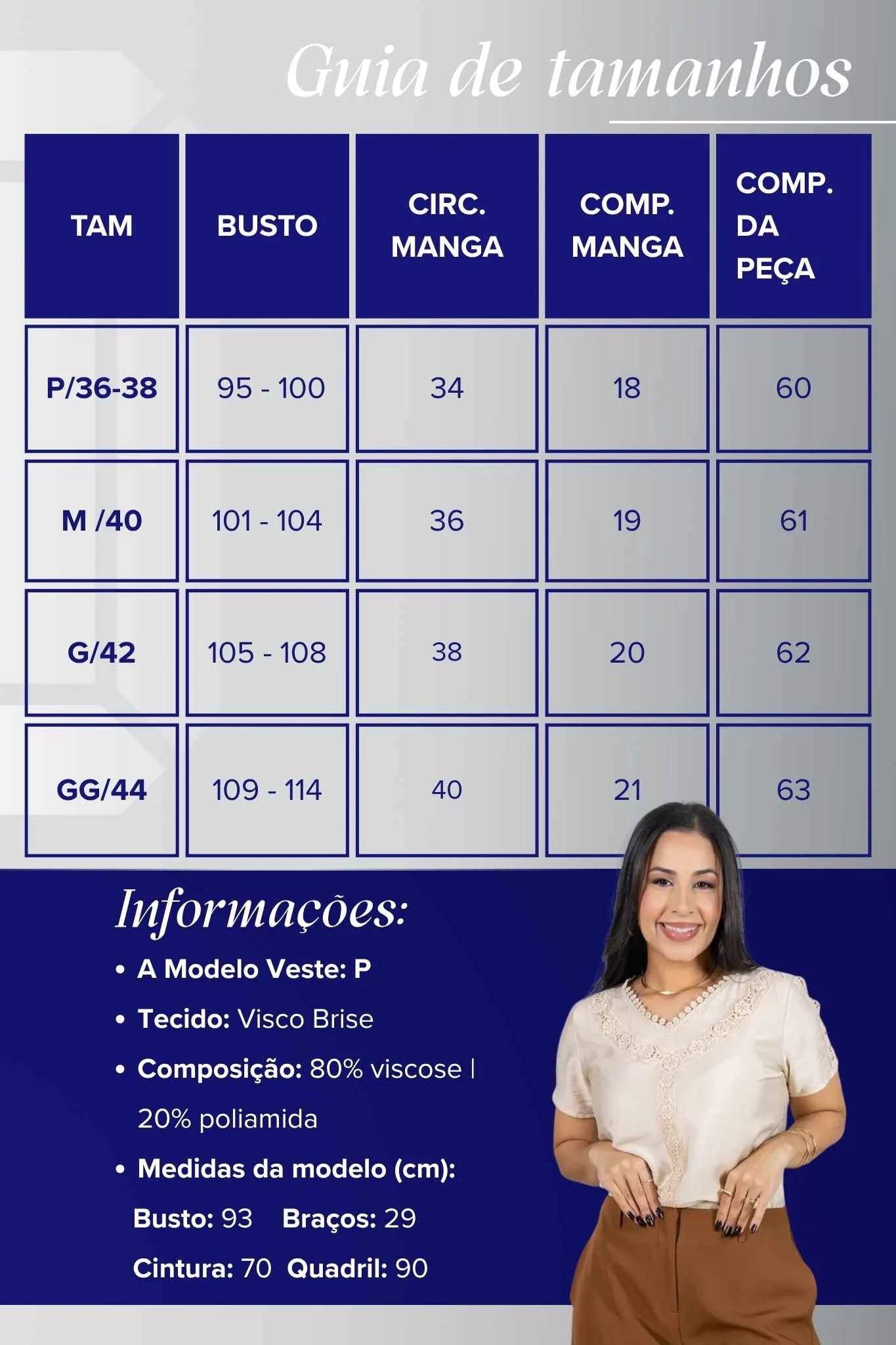 Blusa Manga Curta Decote em "V" em Visco Brise com Detalhes Bordados Thais Bege