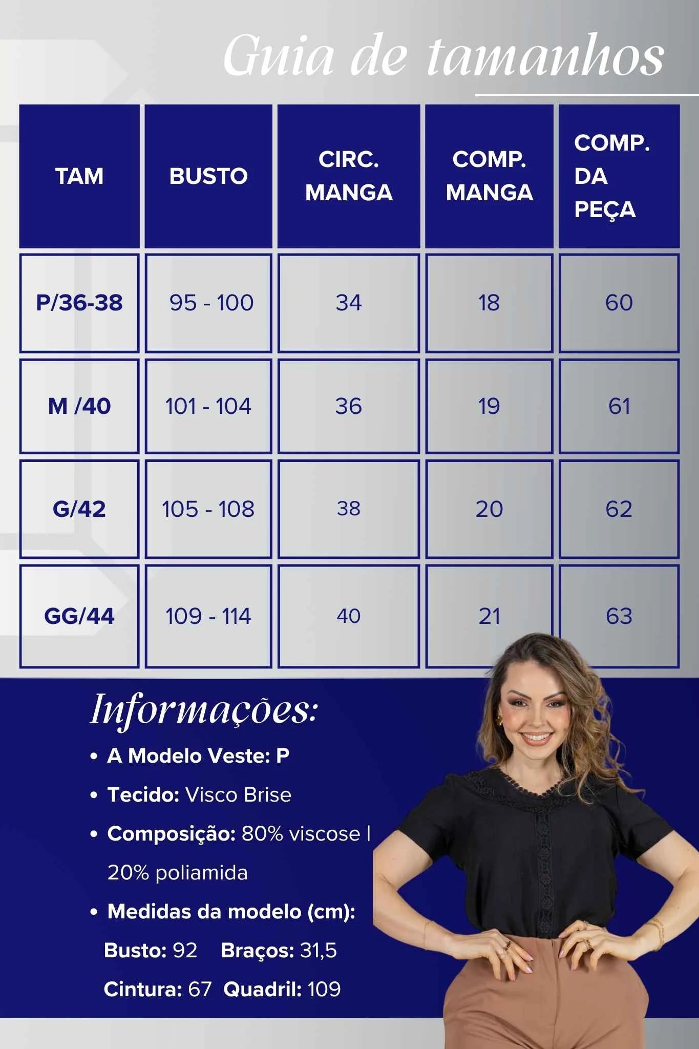 Blusa Manga Curta Decote em "V" em Visco Brise com Detalhes Bordados Thais Preta