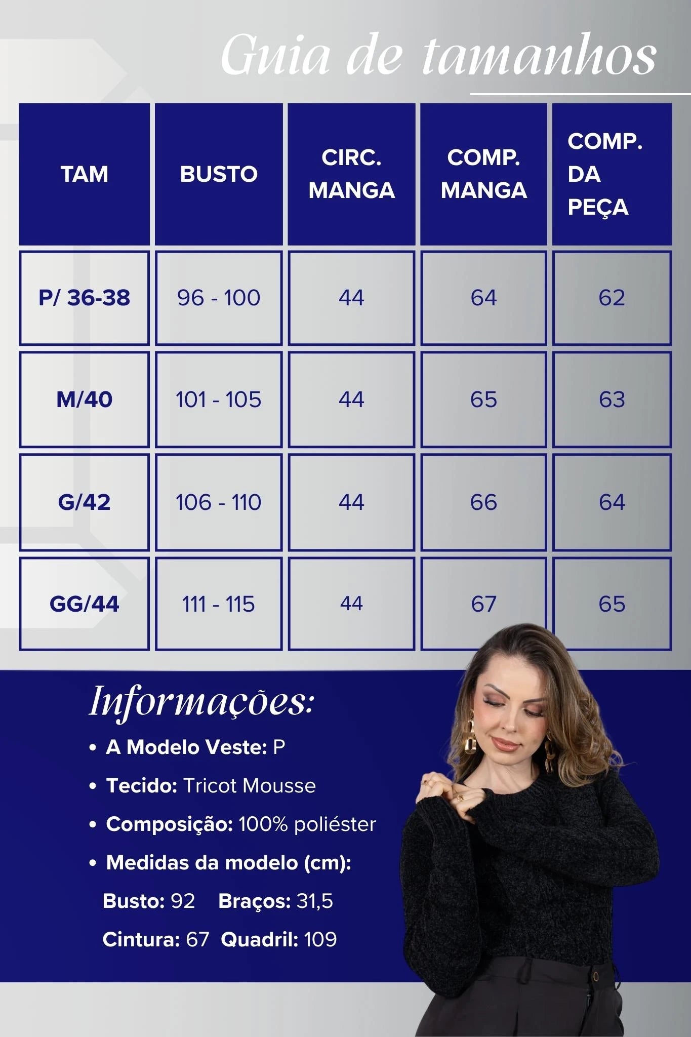 Blusa Manga Longa em Tricot Mousse Valentina Preto