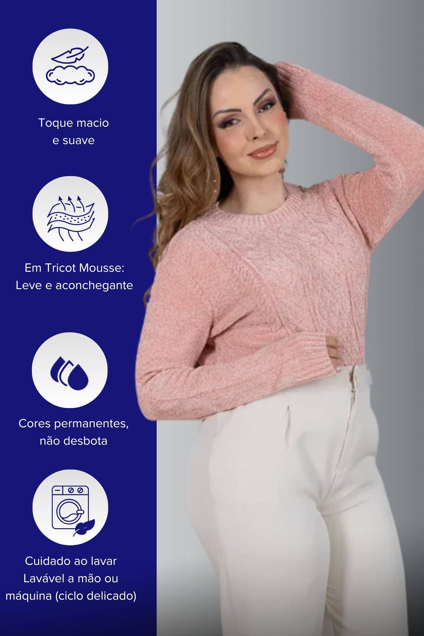 Blusa Manga Longa em Tricot Mousse Valentina Rosa