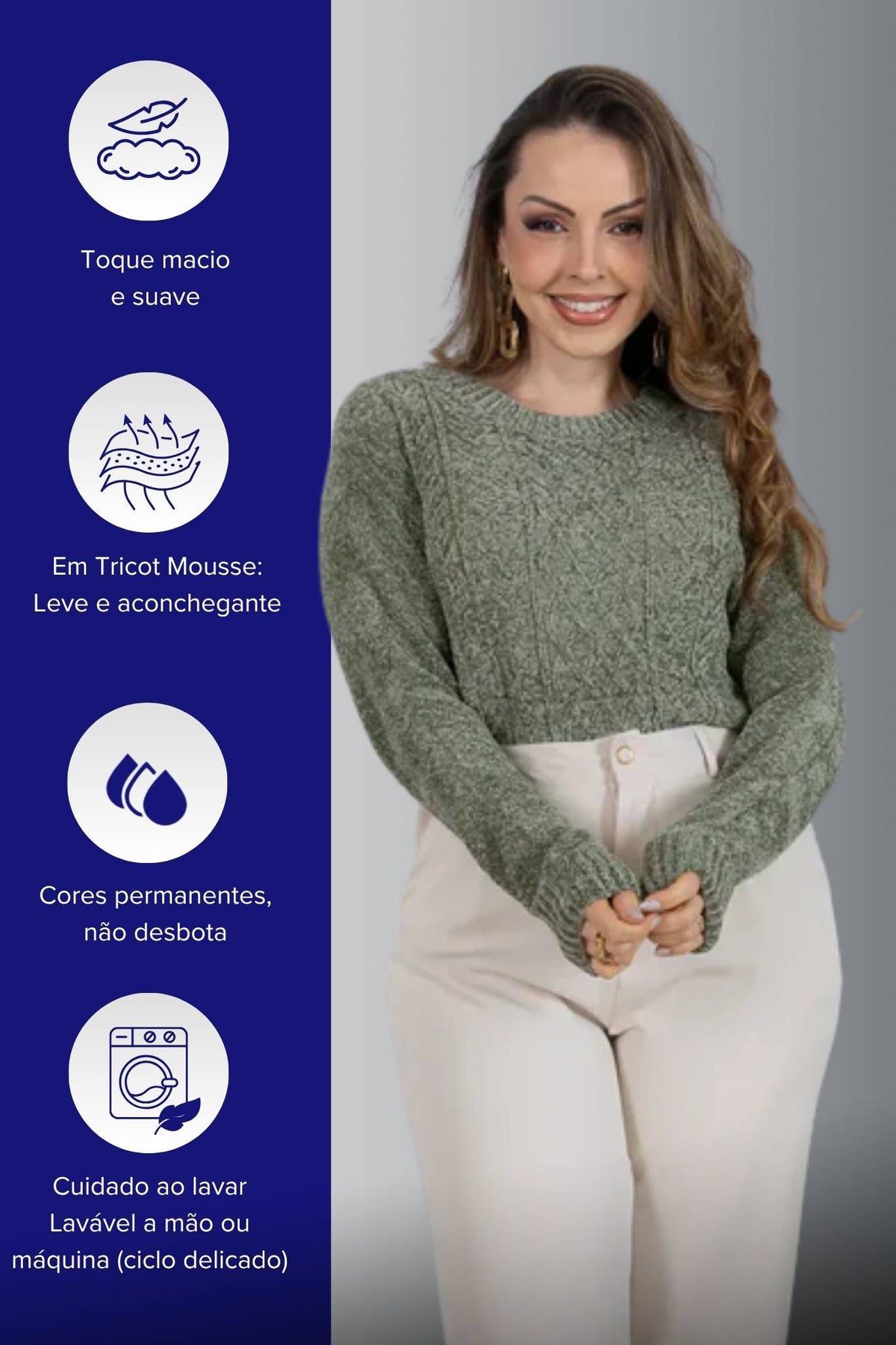 Blusa Manga Longa em Tricot Mousse Valentina Verde